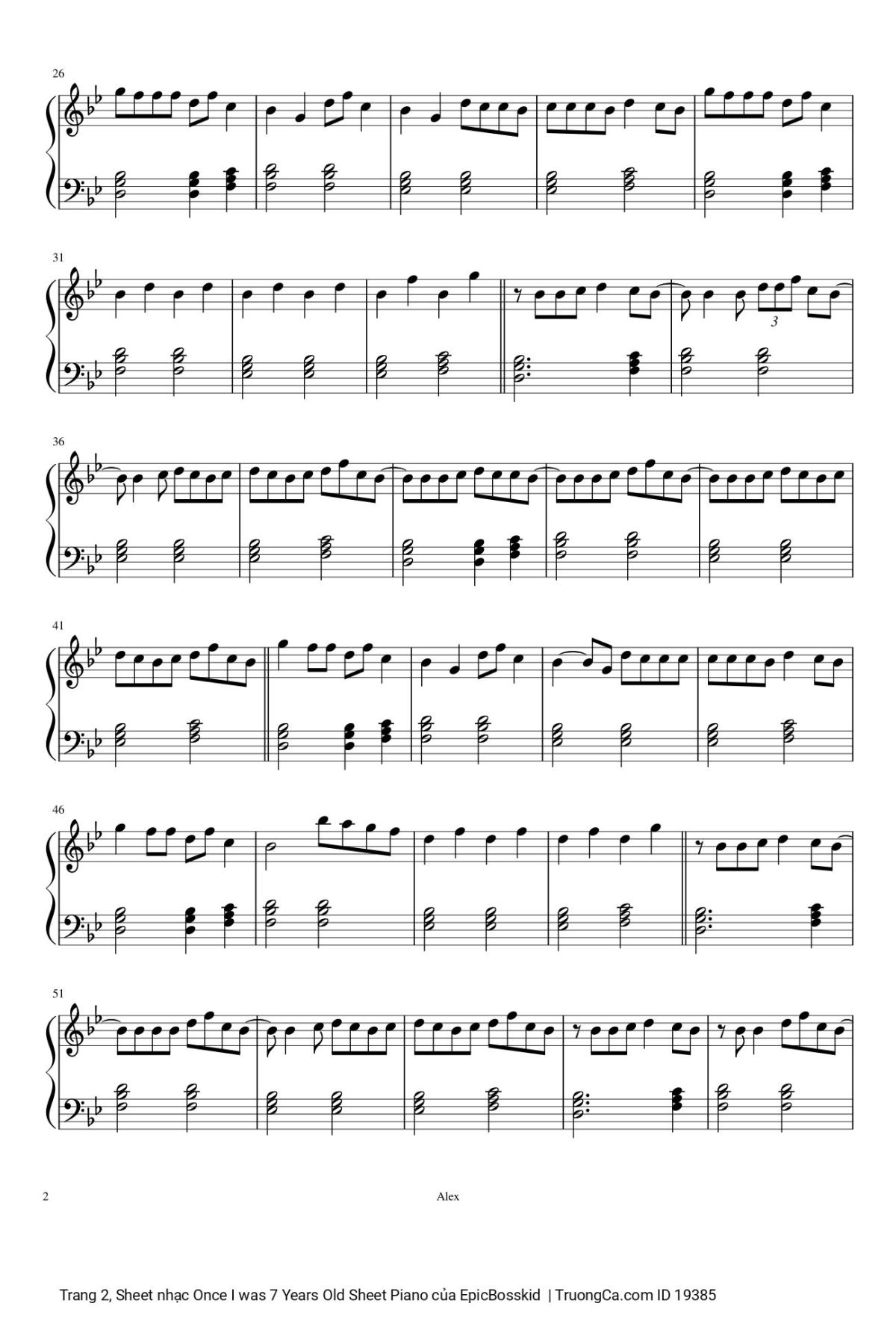 Page 2 of the piano sheet music PDF Piano – Once I was 7 Years Old Sheet Piano by EpicBosskid