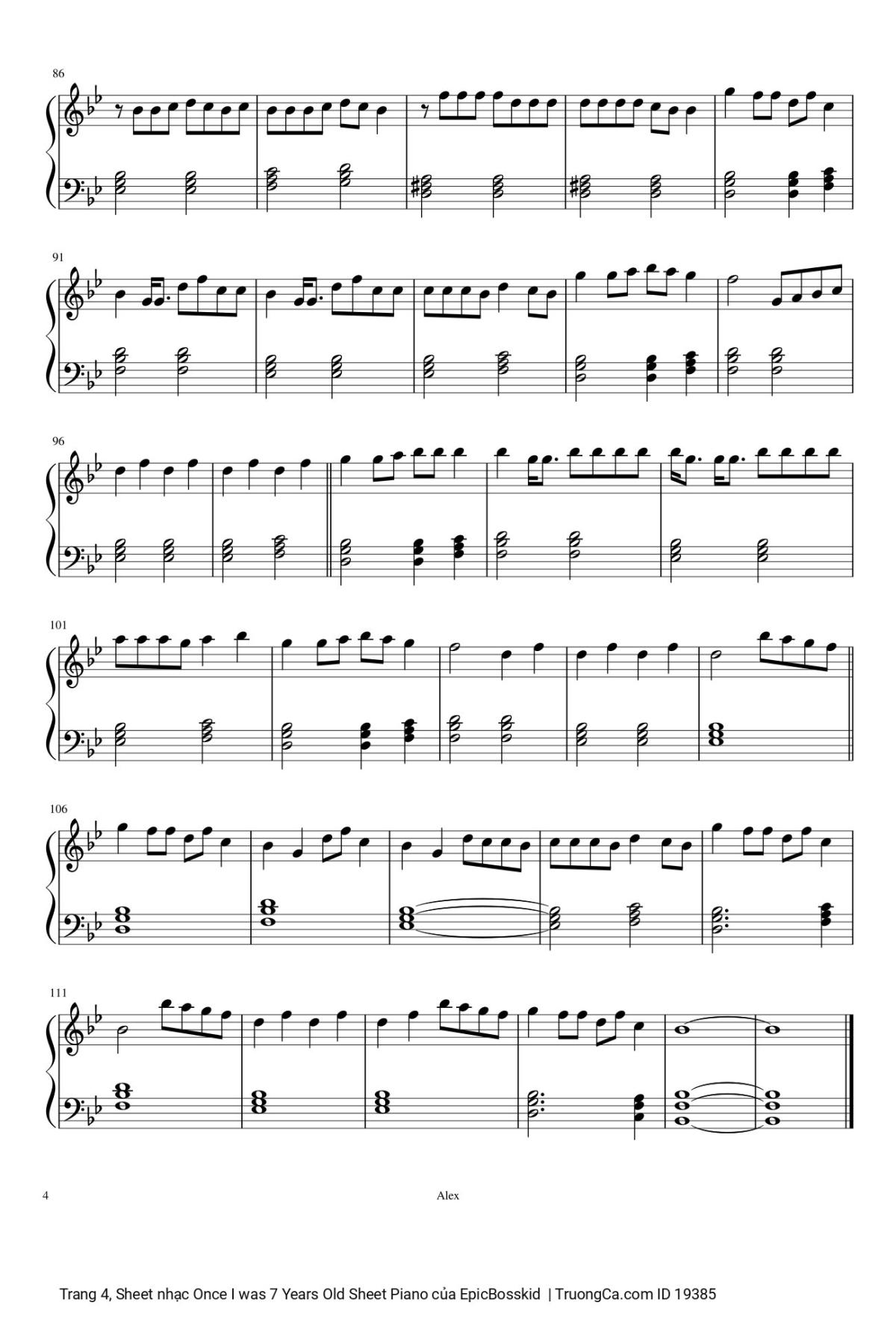 Page 4 of the piano sheet music PDF Piano – Once I was 7 Years Old Sheet Piano by EpicBosskid