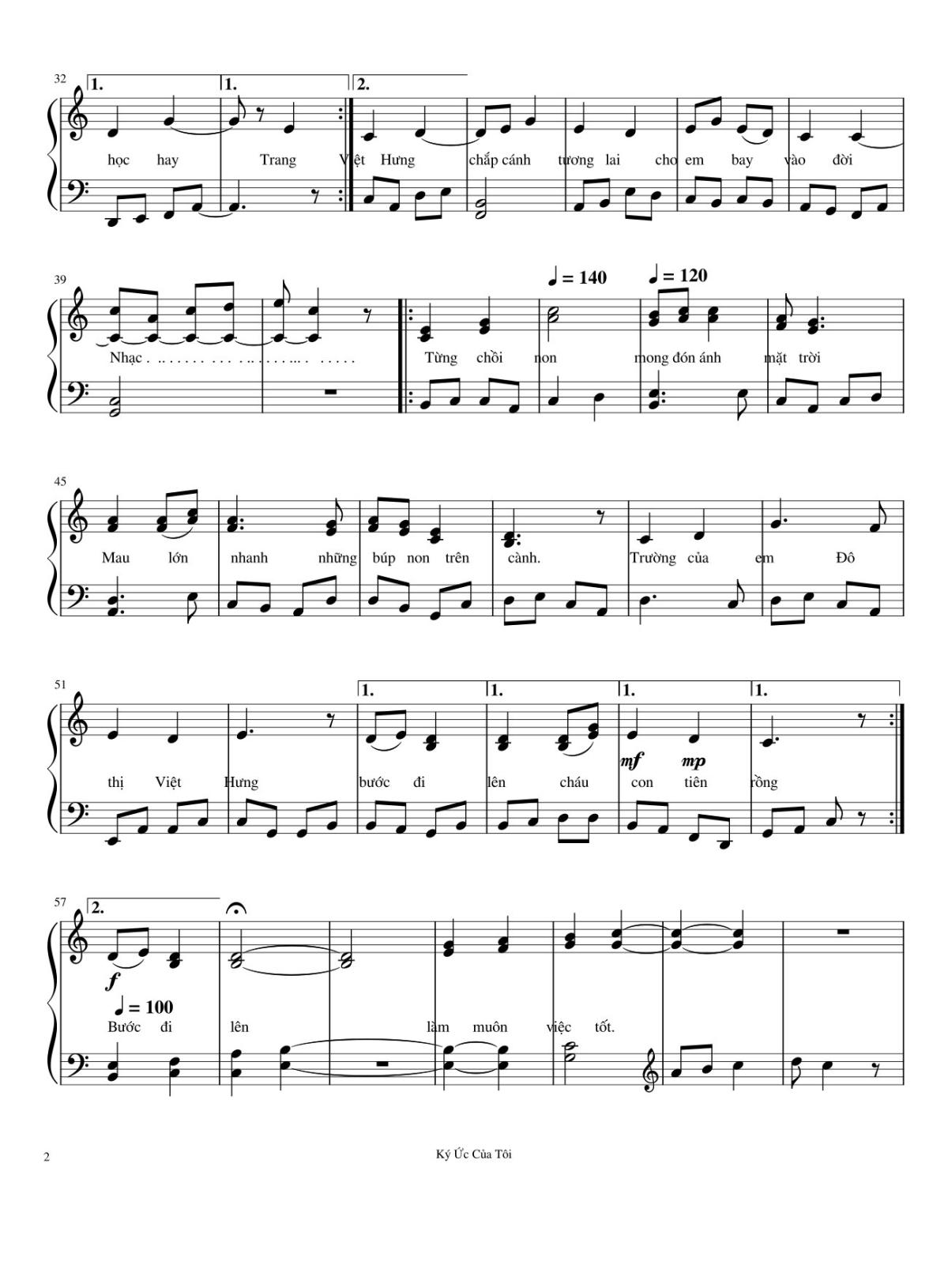 Page 2 of the piano sheet music PDF – Chắp cánh ước mơ Sheet Piano by Haochuvh
