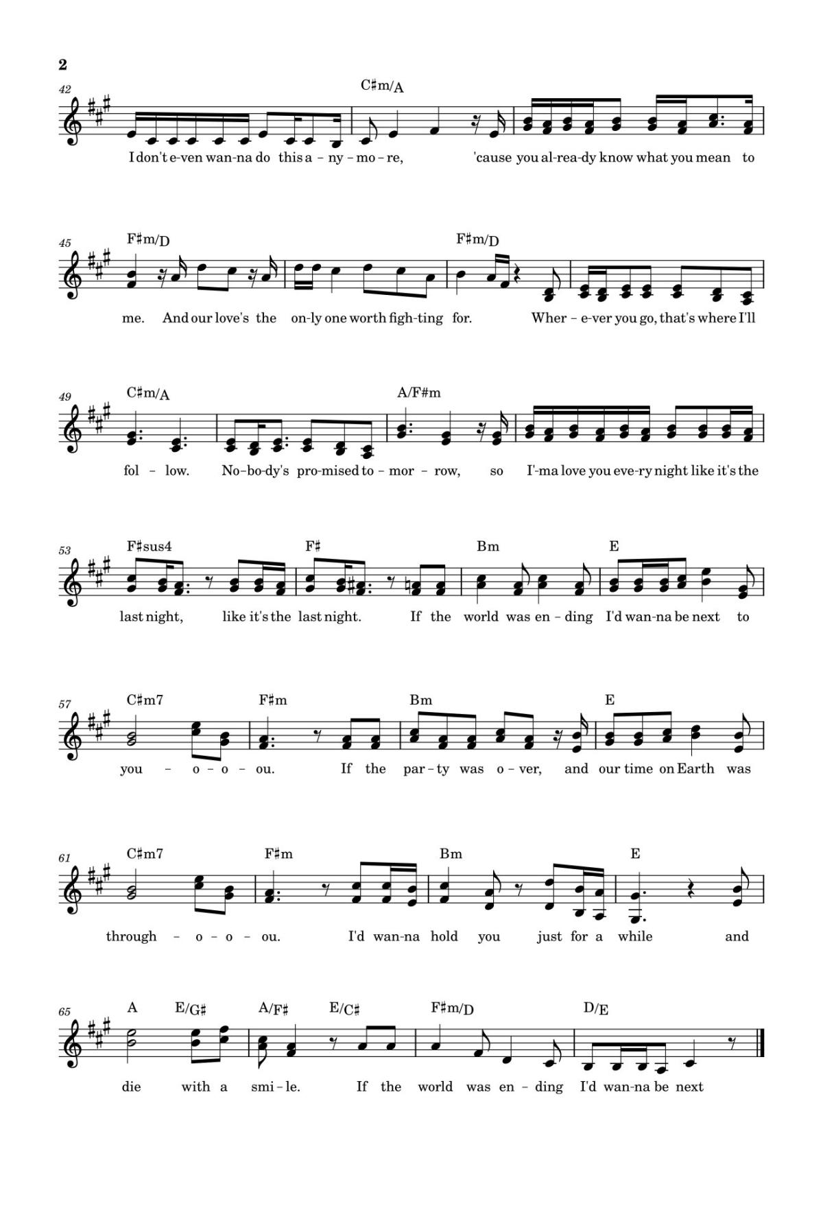 Page 2 of the piano sheet music PDF – Die With A Smile by Lady Gaga