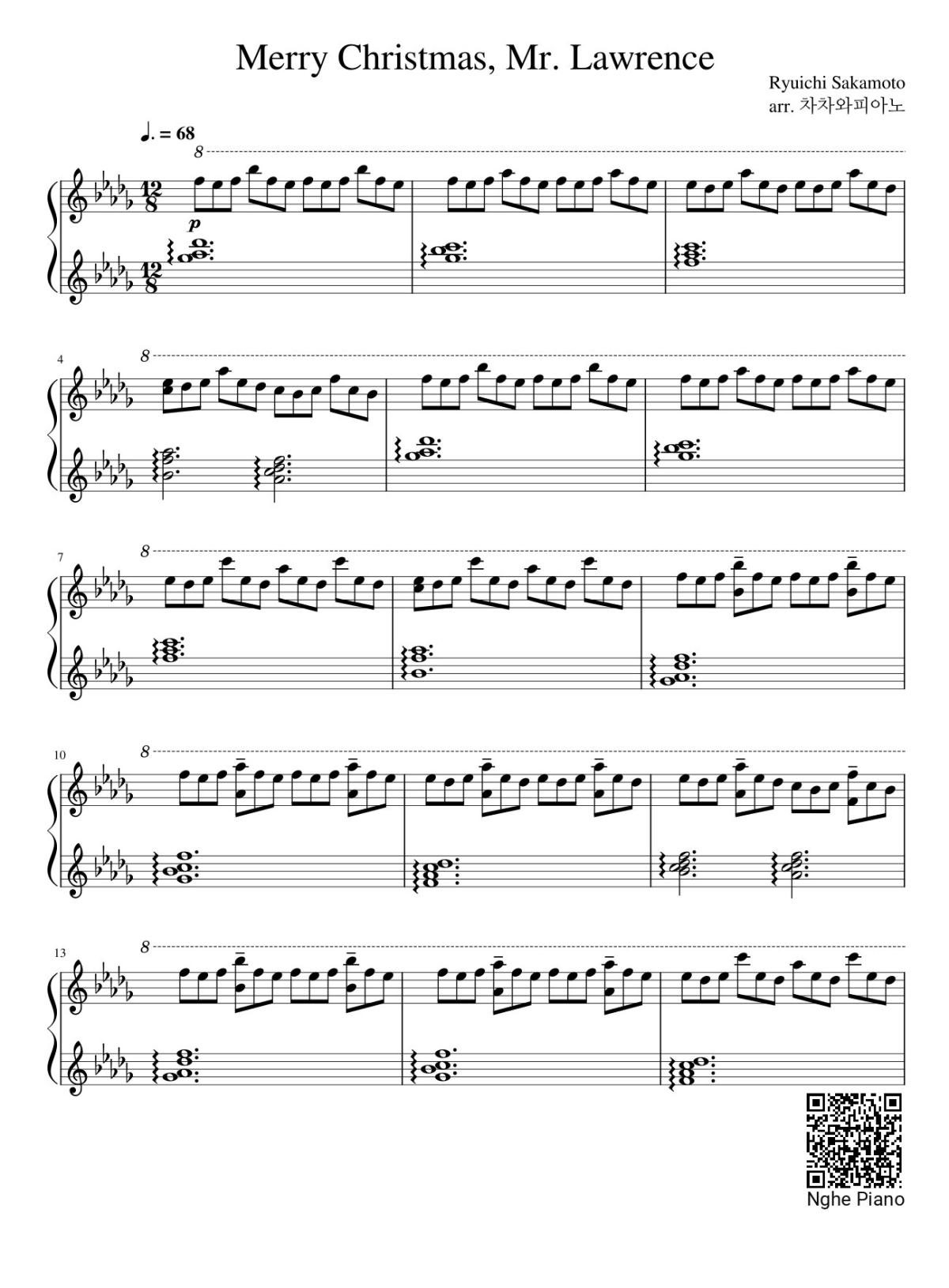 Page 1 of the piano sheet music PDF – Merry Christmas, Mr. Lawrence Sheet Piano by Ryuichi Sakamoto