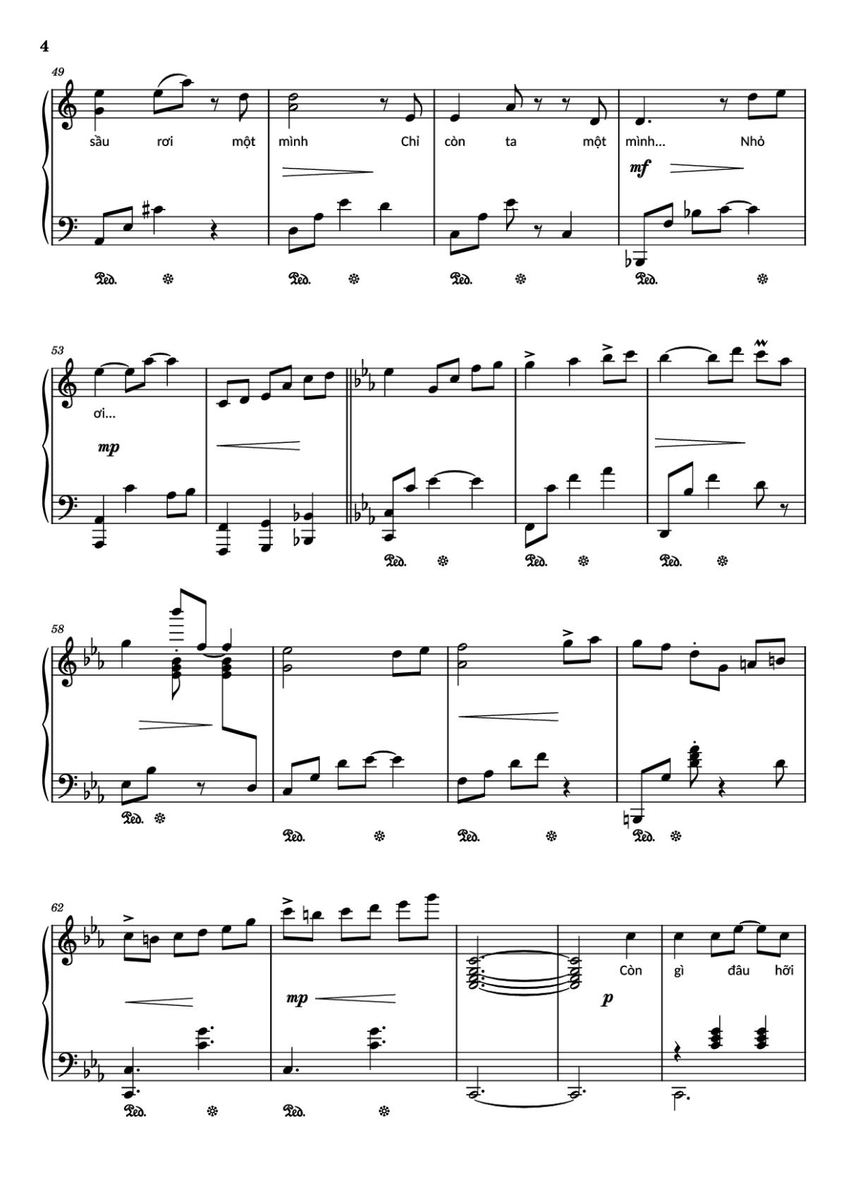 Page 4 of the piano sheet music PDF – Nhỏ ơi Sheet Piano by Đào Quang Nhật