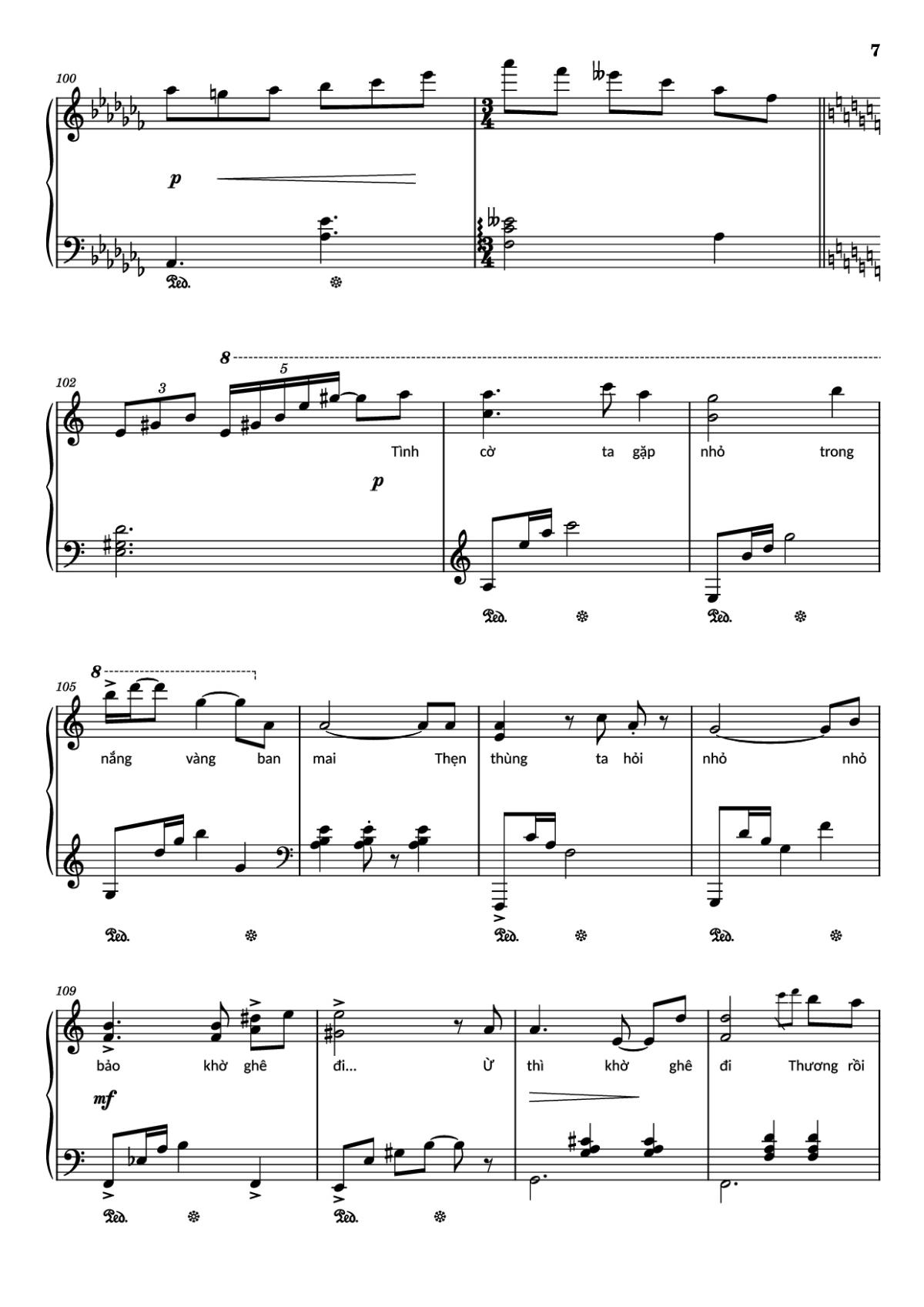 Page 7 of the piano sheet music PDF – Nhỏ ơi Sheet Piano by Đào Quang Nhật