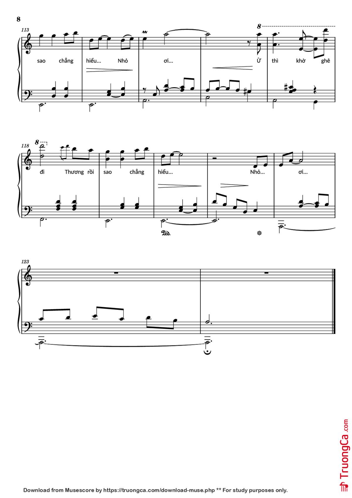 Page 8 of the piano sheet music PDF – Nhỏ ơi Sheet Piano by Đào Quang Nhật