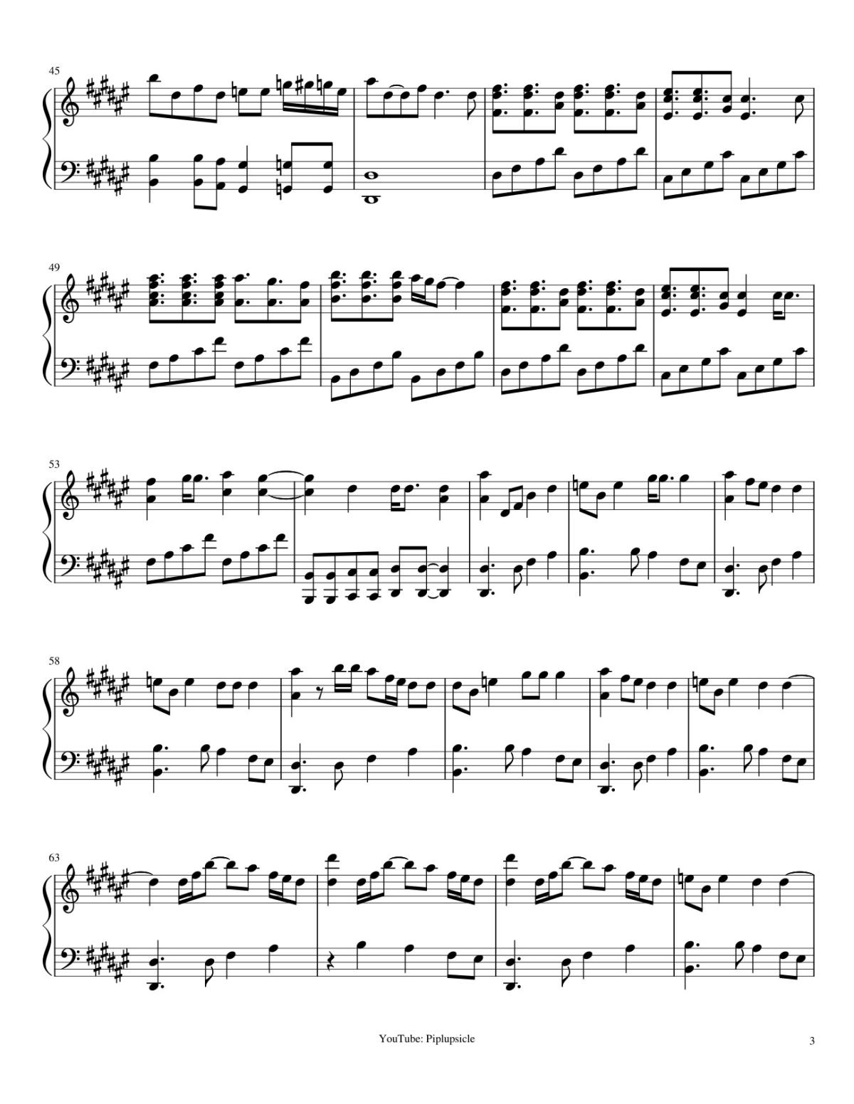 Page 3 of the piano sheet music PDF – How You Like That Sheet Piano by Piplupsicle