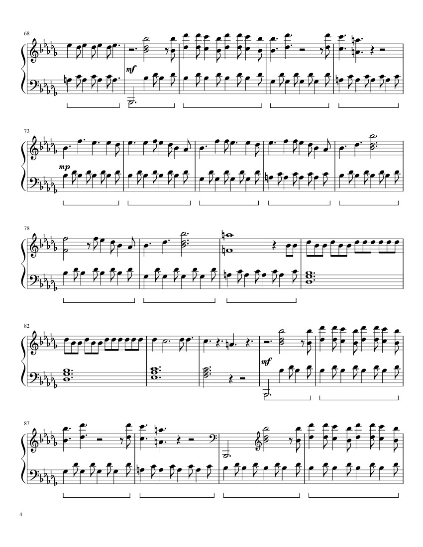 Page 4 of the piano sheet music PDF – Believer - Imagine Dragons Sheet Piano by Joshua Hall