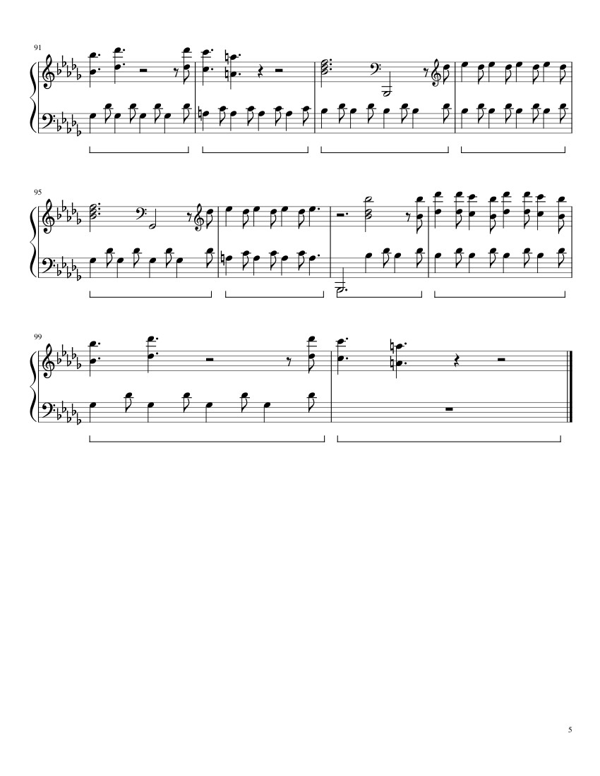 Page 5 of the piano sheet music PDF – Believer - Imagine Dragons Sheet Piano by Joshua Hall