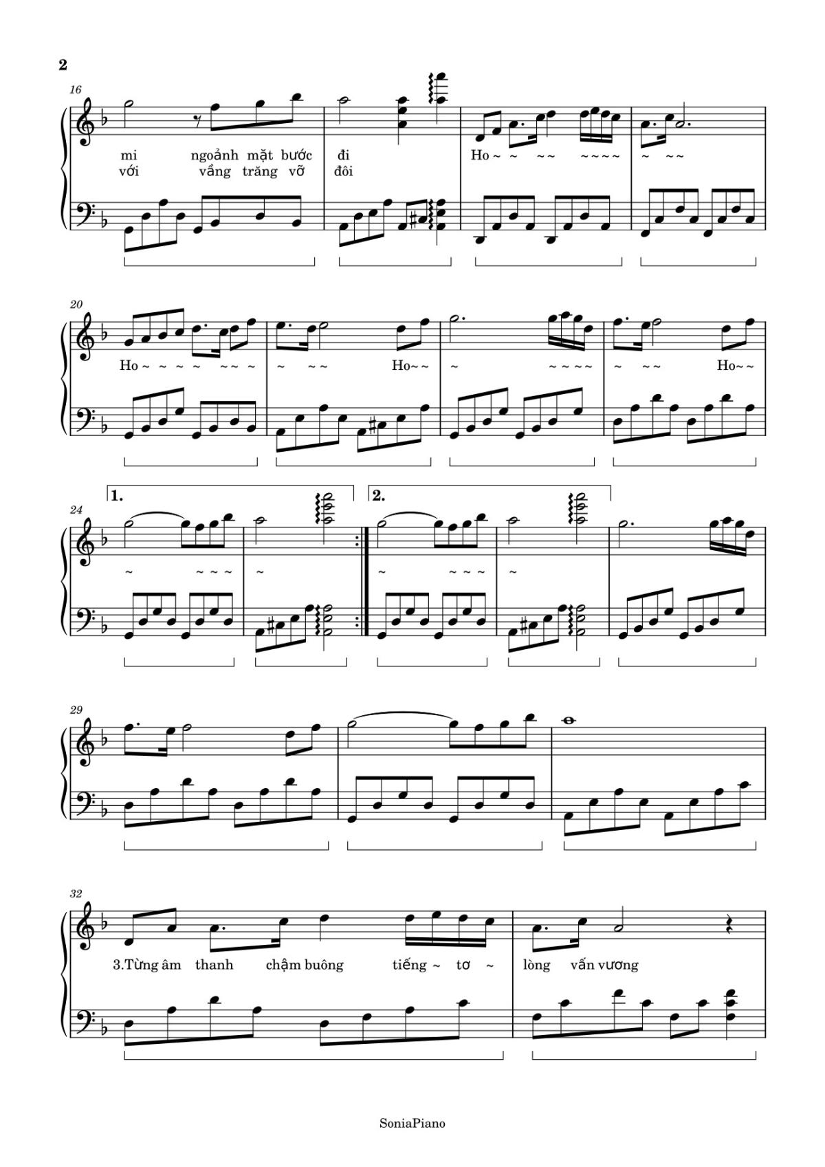 Page 2 of the piano sheet music PDF Piano – Tay Trái Chỉ Trăng Sheet Piano by Phương Thy