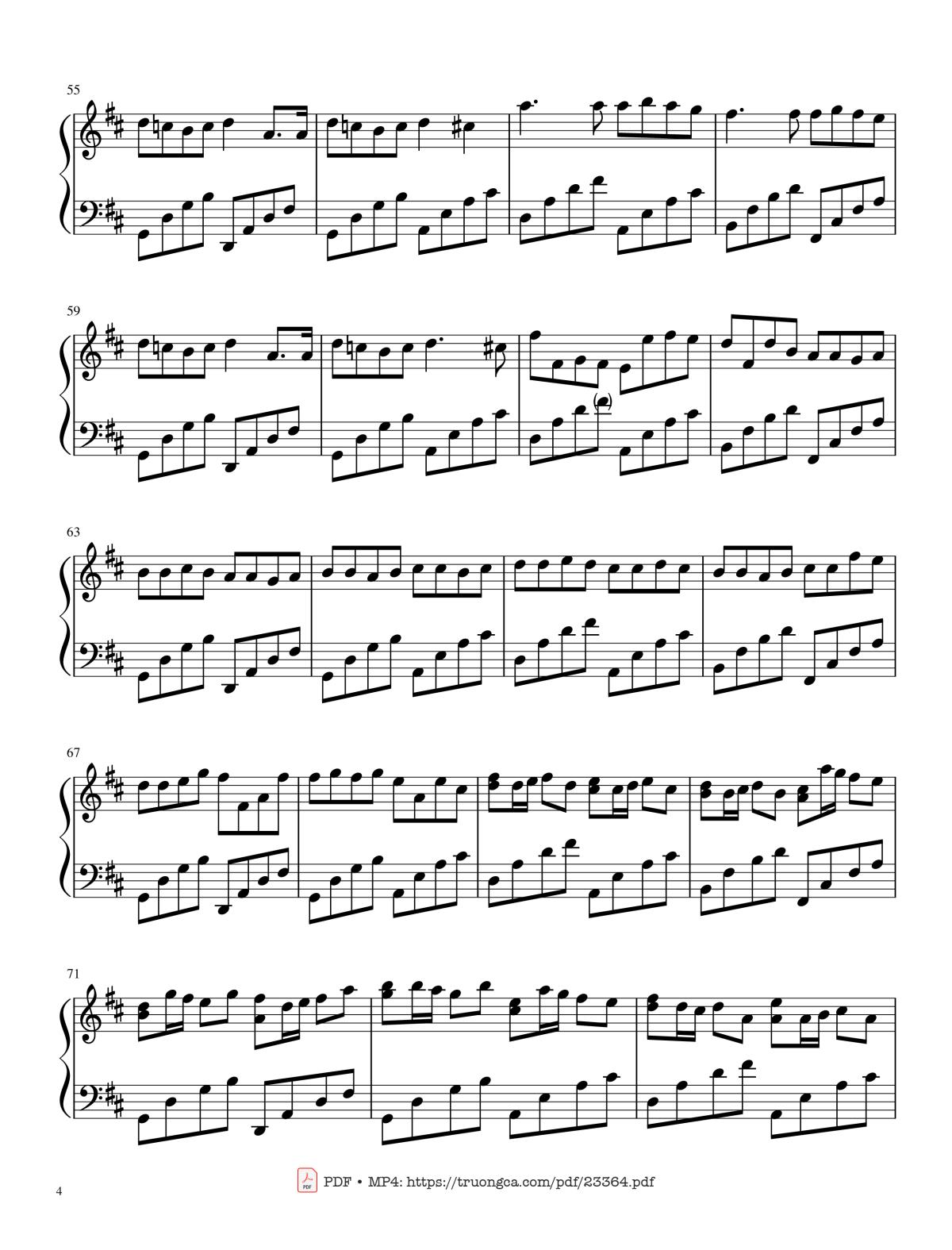Page 4 of the piano sheet music PDF – Canon in D Sheet Piano by Lemontart
