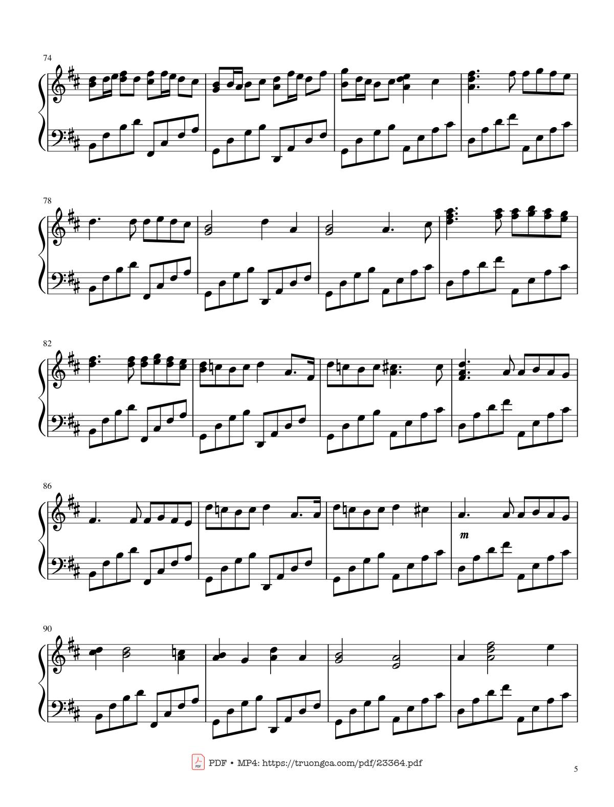 Page 5 of the piano sheet music PDF – Canon in D Sheet Piano by Lemontart