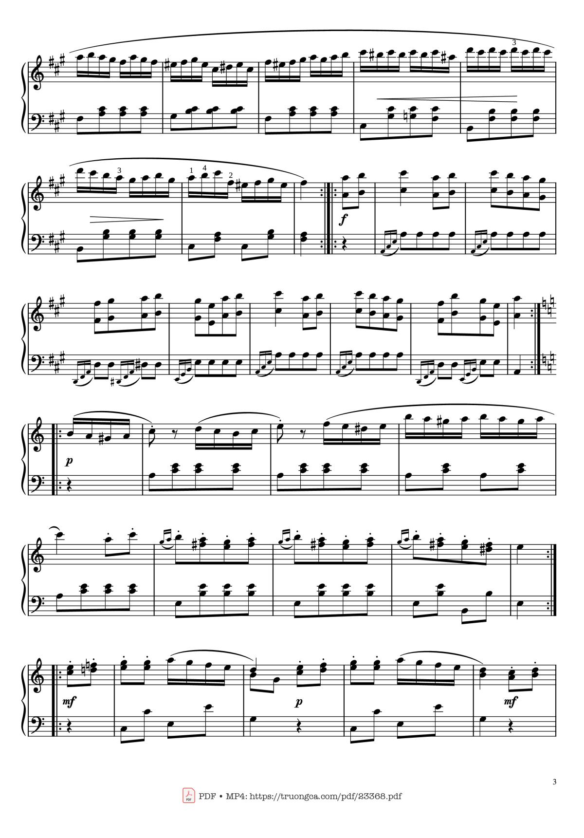 Page 3 of the piano sheet music PDF Piano – Rondo Alla Turca - Marche Turque - Turkish March fingered Piano by PapyPiano