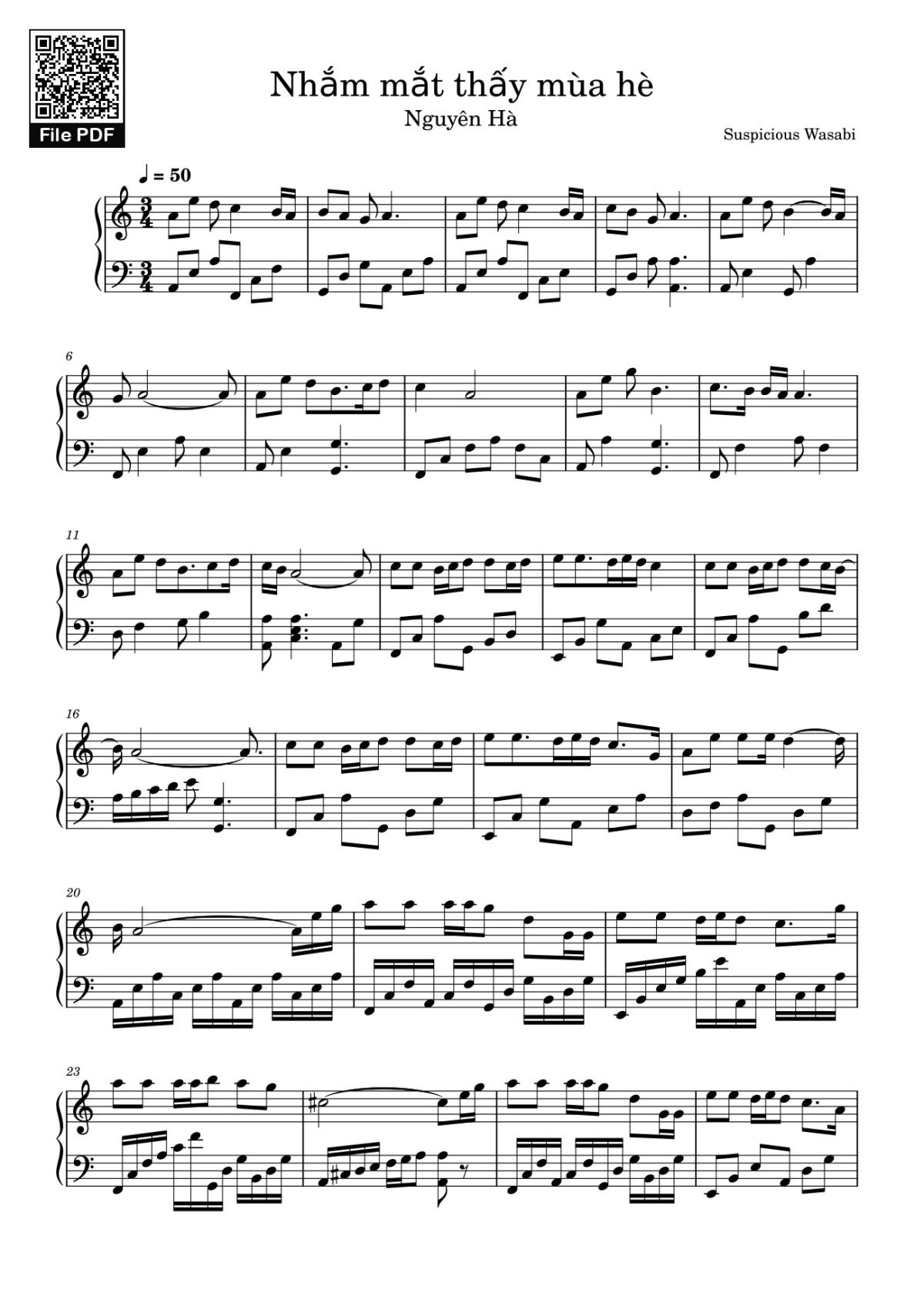 Page 1 of the piano sheet music PDF – Nhắm mắt thấy mùa hè Sheet Piano by Hamchi_heo199