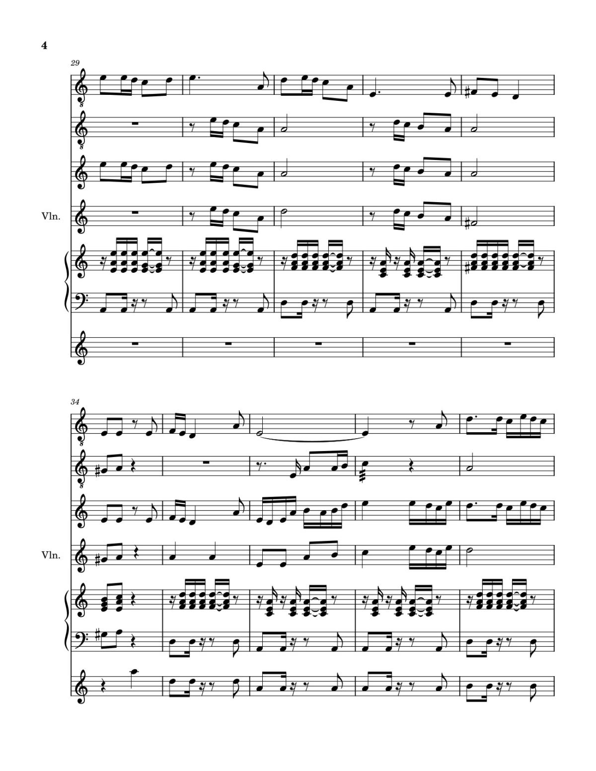 Page 4 of the piano sheet music PDF Piano Guitar Tab – Hiến Lễ Tình Yêu (hợp xướng Guitar, Harp, Violin, Piano, Xylophone) by Lm. Hoài Bắc