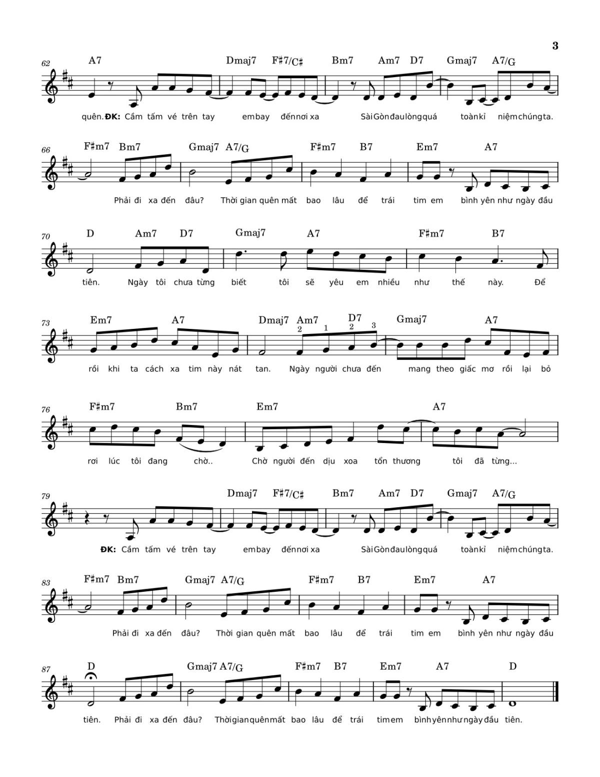 Page 3 of the piano sheet music PDF – SÀI GÒN ĐAU LÒNG QUÁ by Hứa Kim Tuyền
