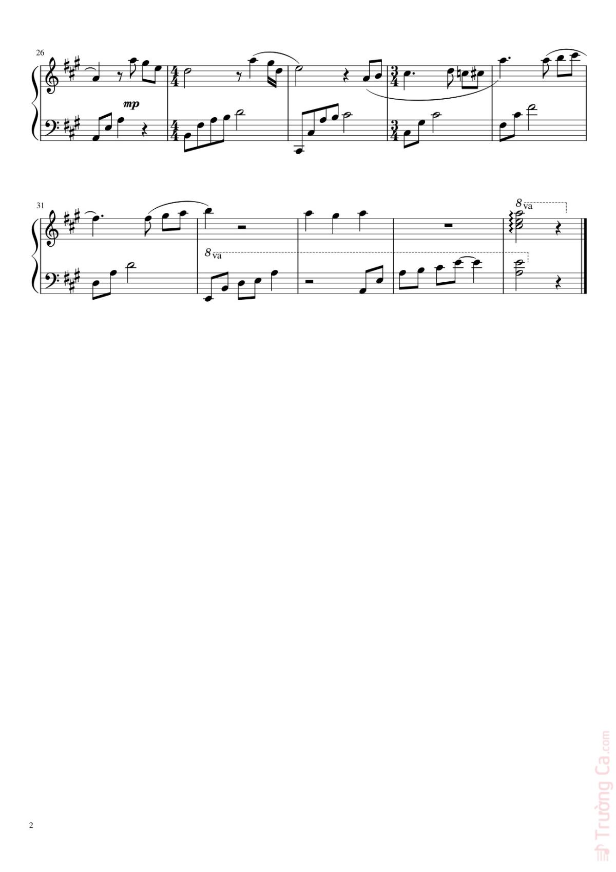 Page 2 of the piano sheet music PDF – Romantic Birthday Song No.2 in A Major  Sheet Piano by Miranda Wong