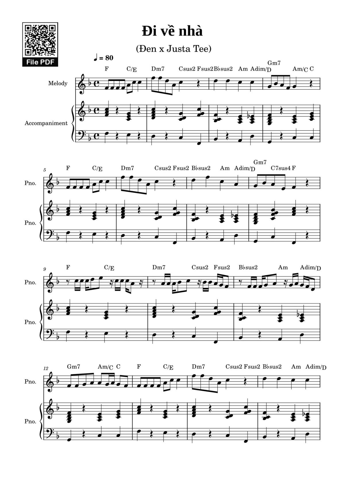 Page 1 of the piano sheet music PDF – Đi về nhà Sheet Piano by SummitMusical