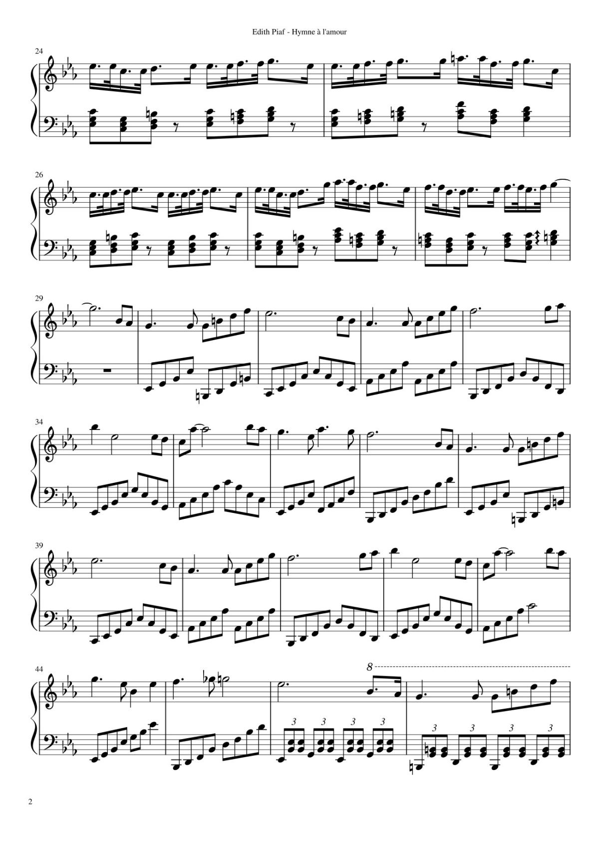 Page 2 of the piano sheet music PDF – Hymne à l