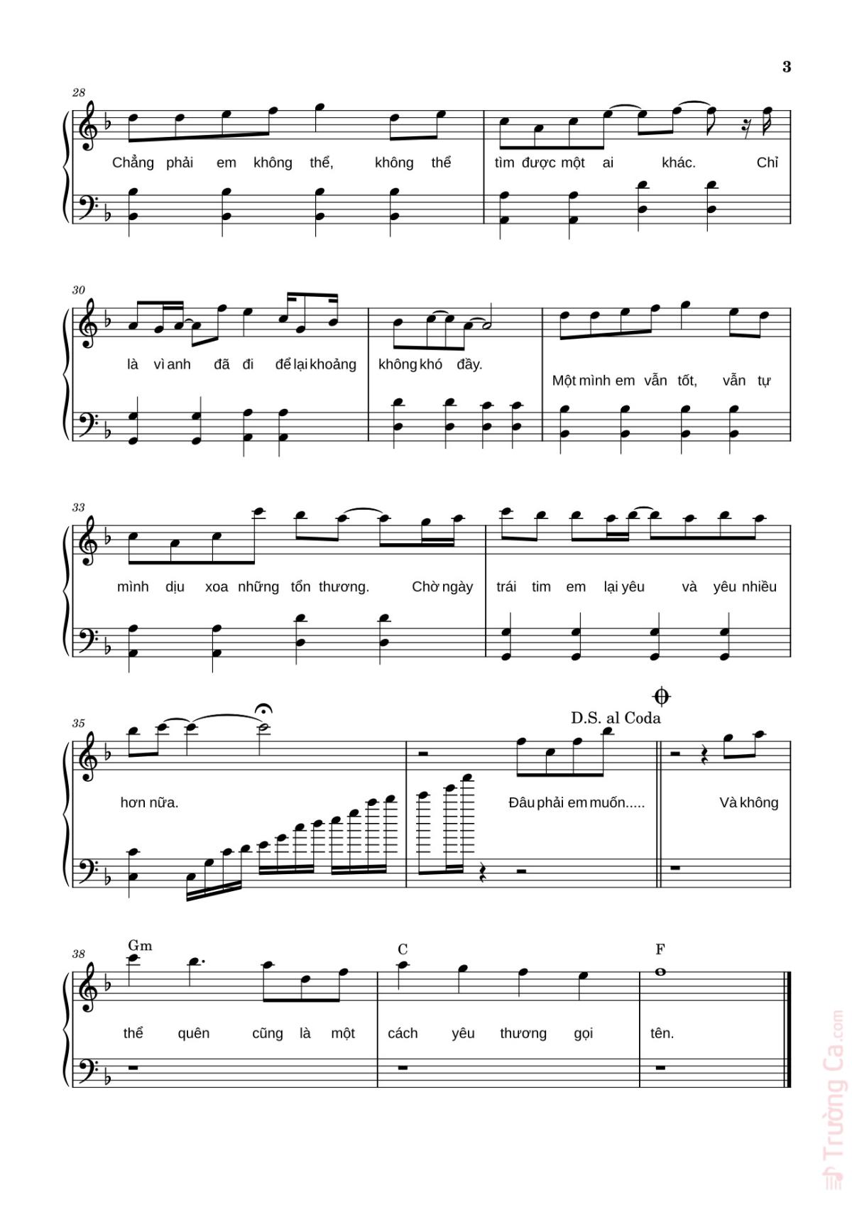 Page 3 of the piano sheet music PDF – Chưa Quên Người Yêu Cũ - Hà Nhi Sheet Piano by LaLa_1711