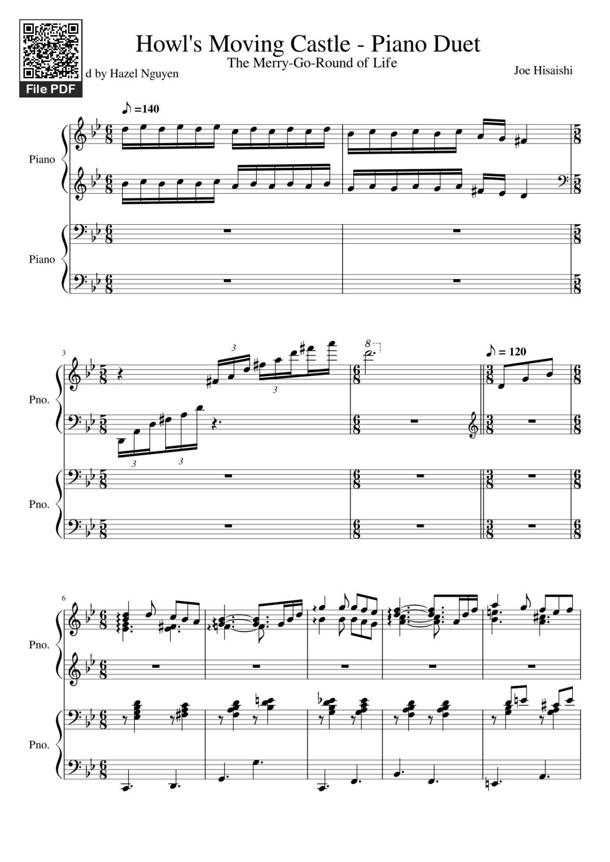 Page 1 of the piano sheet music PDF – Howl