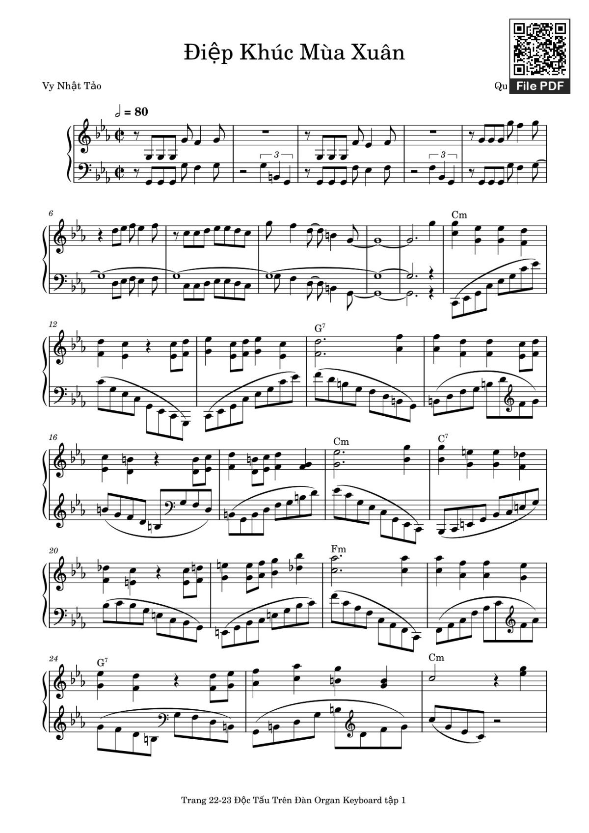 Page 1 of the piano sheet music PDF – Điệp Khúc Mùa Xuân Sheet Piano (Cm) by Quốc Dũng