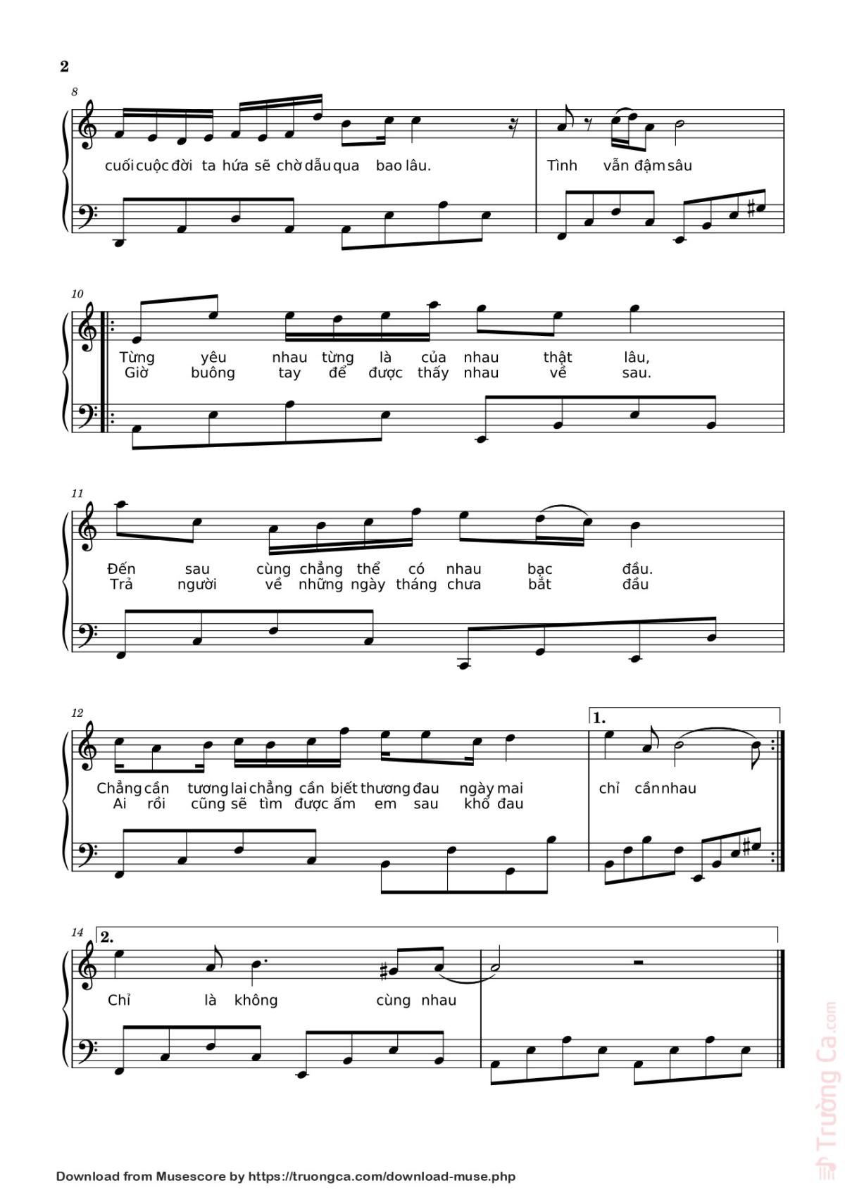 Page 2 of the piano sheet music PDF – Chỉ Là Không Cùng Nhau Sheet Piano by Doanduchoa156