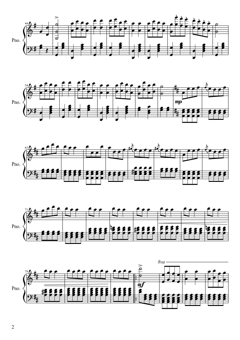 Page 2 of the piano sheet music PDF – Can Can Sheet Piano by Nejakej.Honza1