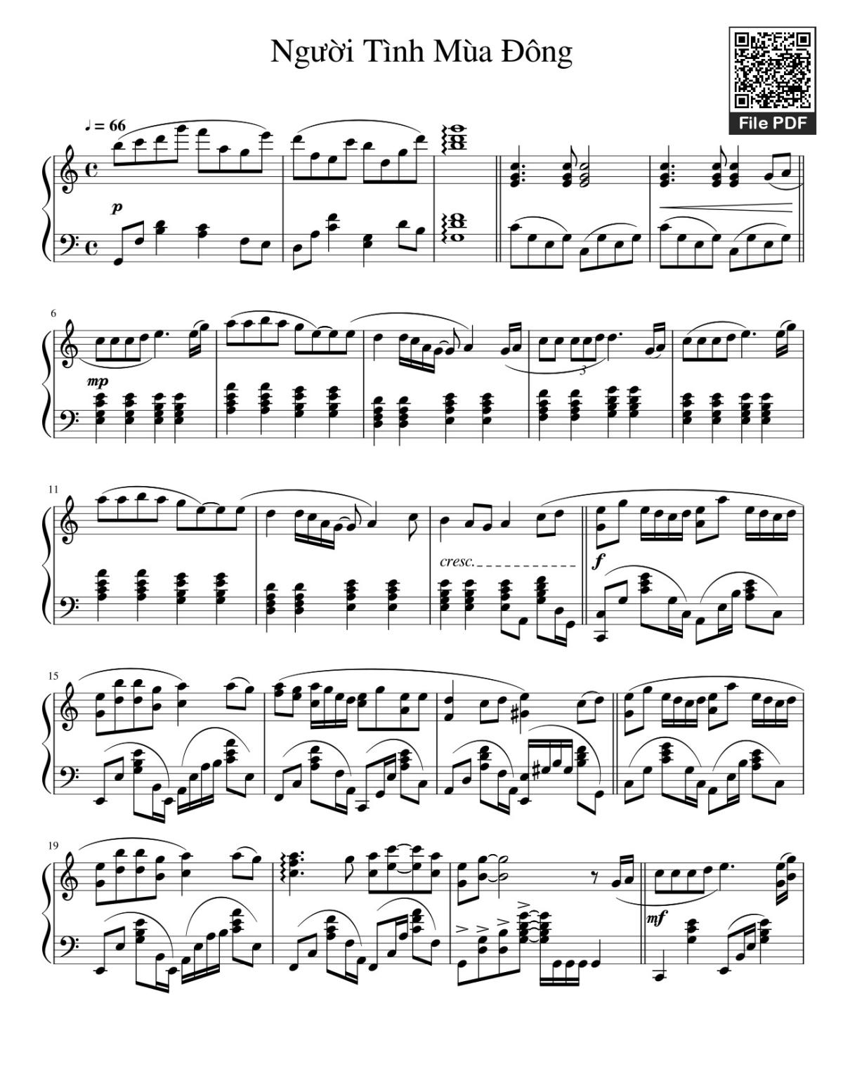 Page 1 of the piano sheet music PDF – Người Tình Mùa Đông Sheet Piano by Minhjirachi