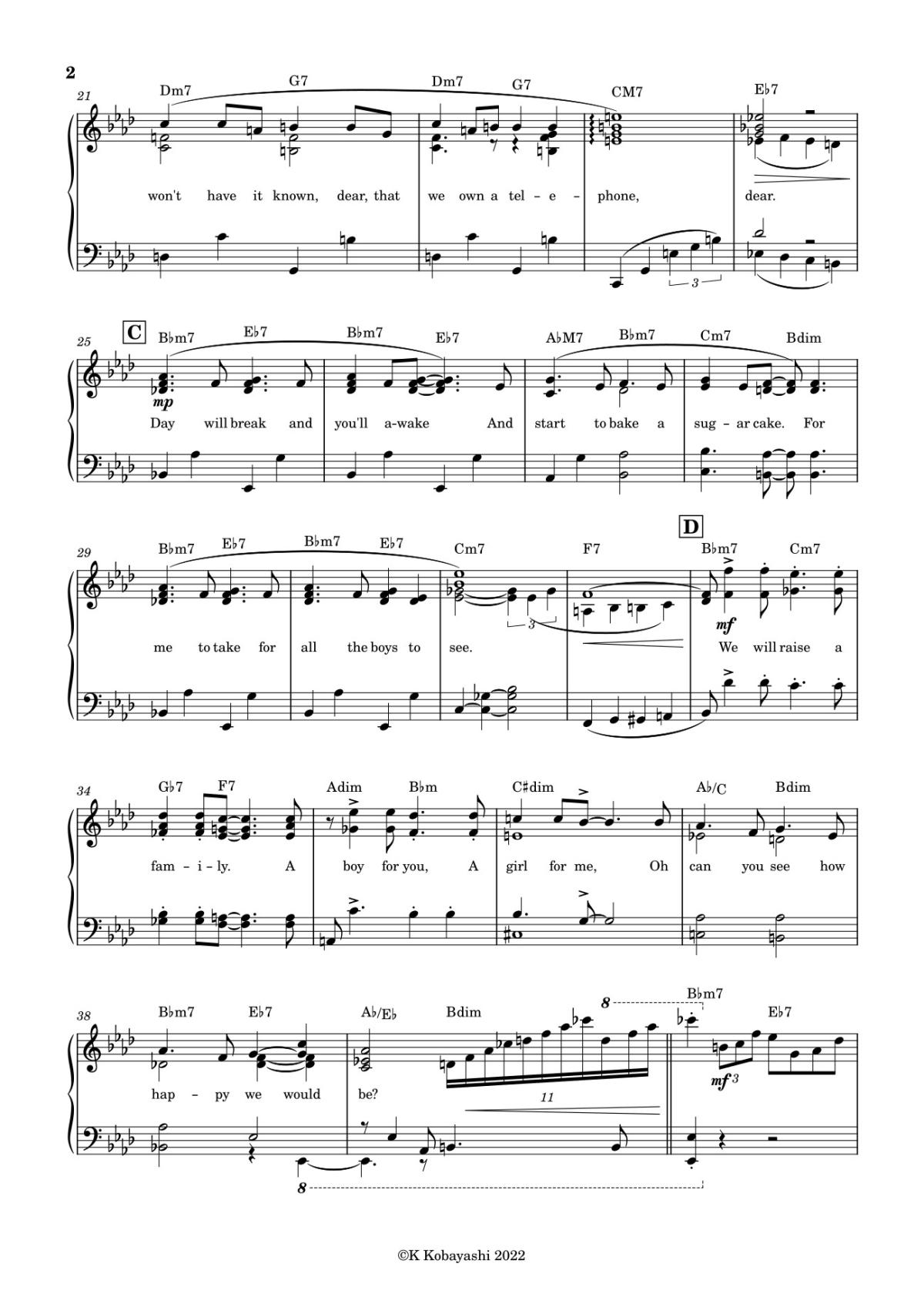 Page 2 of the piano sheet music PDF – Tea For Two Sheet Piano by K Kobayashi