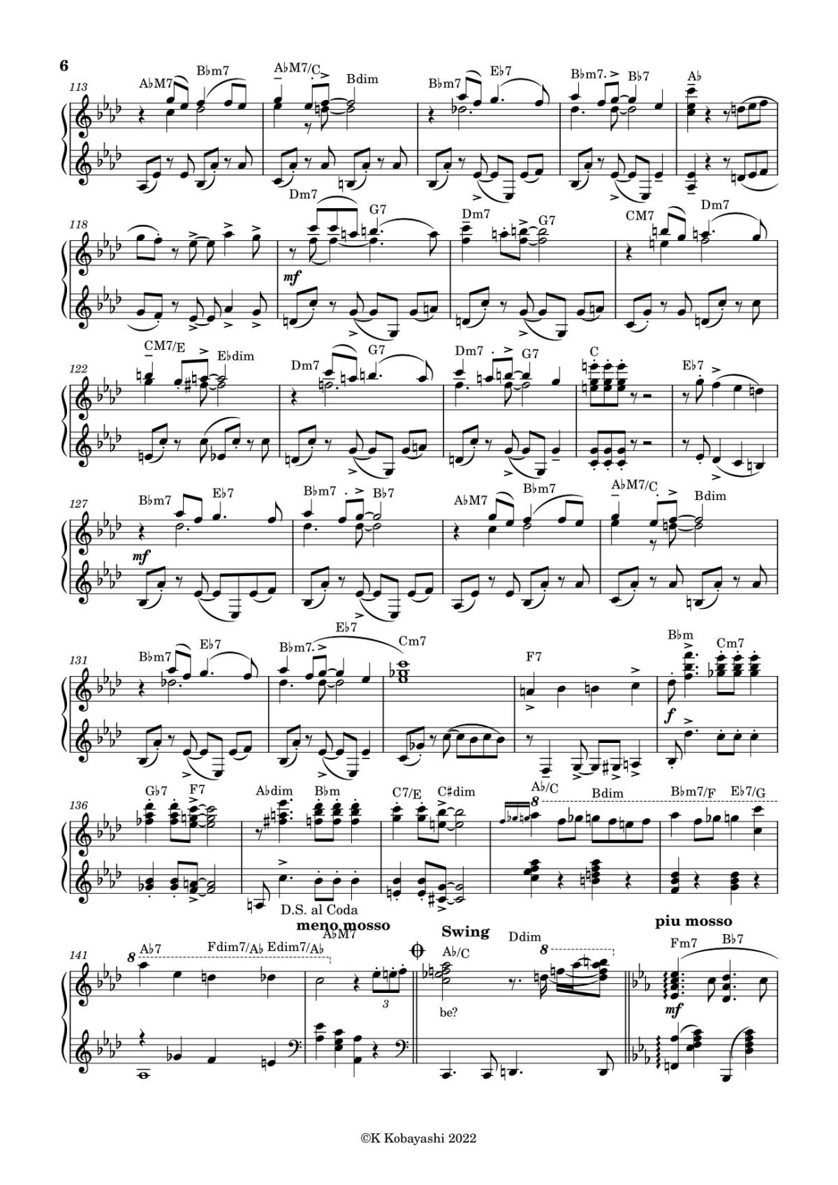 Page 6 of the piano sheet music PDF – Tea For Two Sheet Piano by K Kobayashi