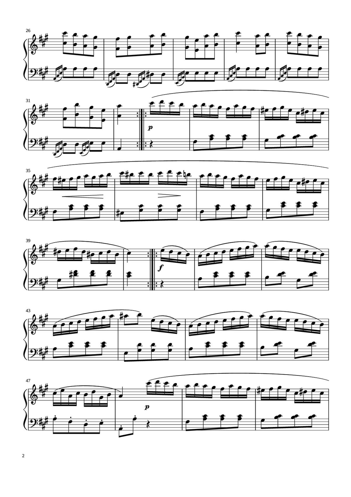 Page 2 of the piano sheet music PDF Piano – Sonata No. 11 by Wolfgang Amadeus Mozart (1756–1791