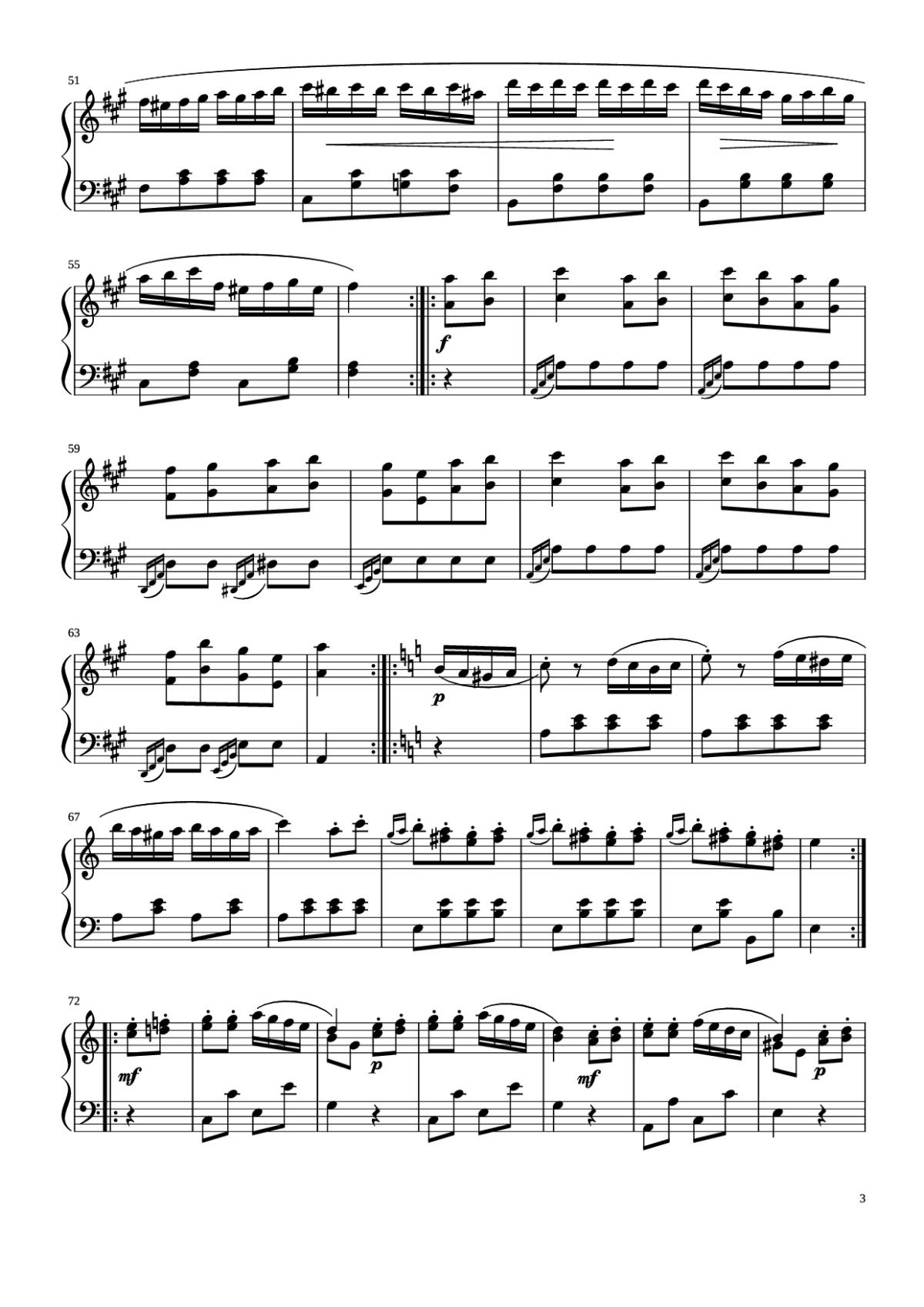 Page 3 of the piano sheet music PDF Piano – Sonata No. 11 by Wolfgang Amadeus Mozart (1756–1791