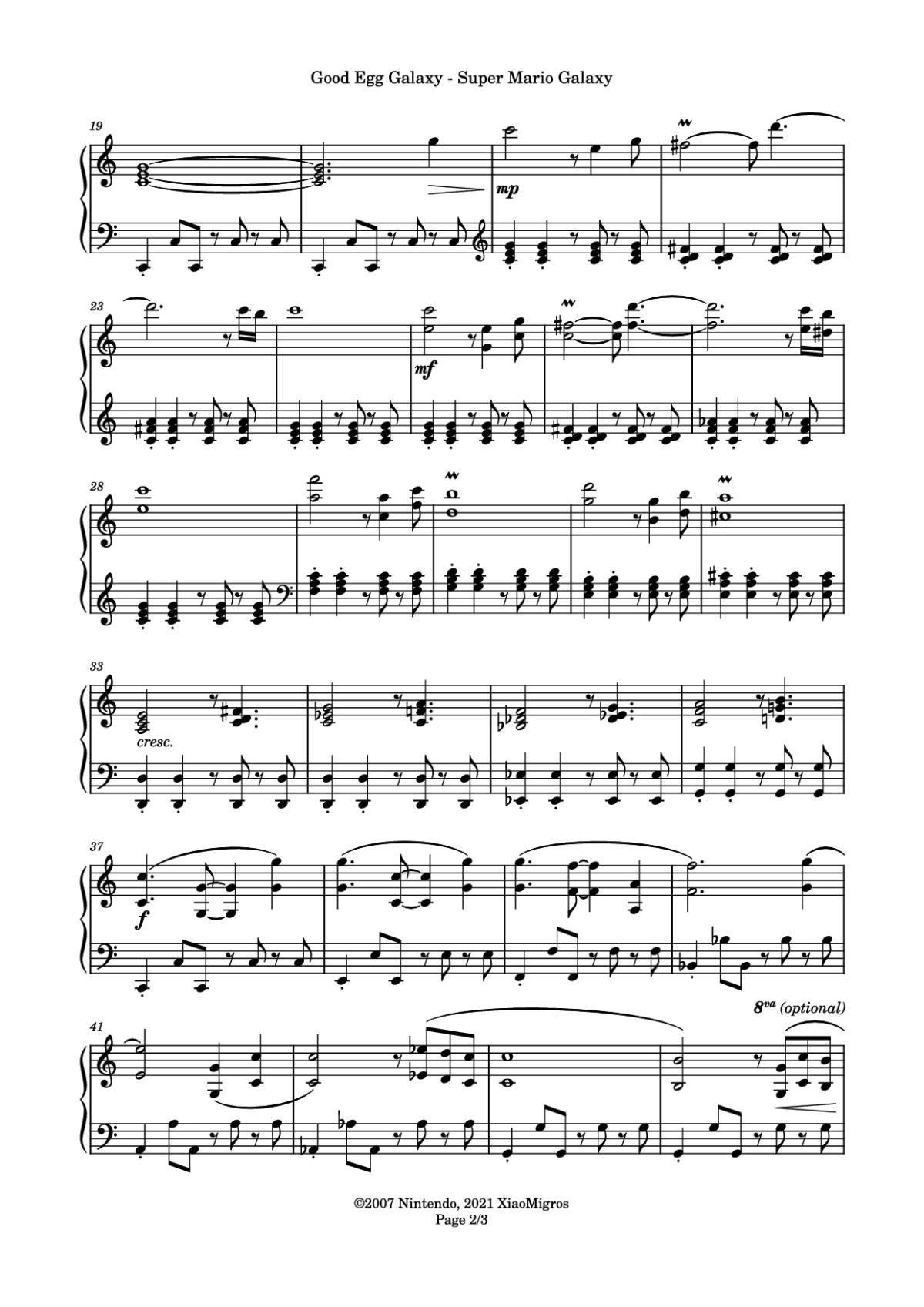 Page 2 of the piano sheet music PDF Piano – Good Egg Galaxy Piano by Composed by: Mahito Yokota