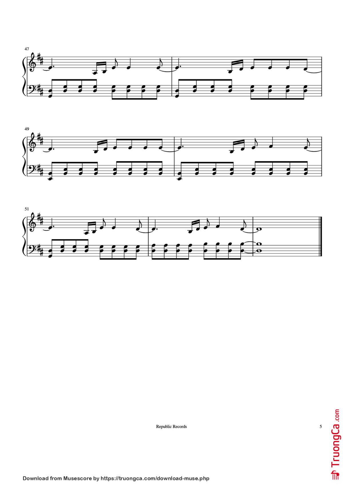 Page 5 of the piano sheet music PDF Piano – Sunflower (Spider-man: Into the Spider-verse) Piano by Swae Lee & Post Malone