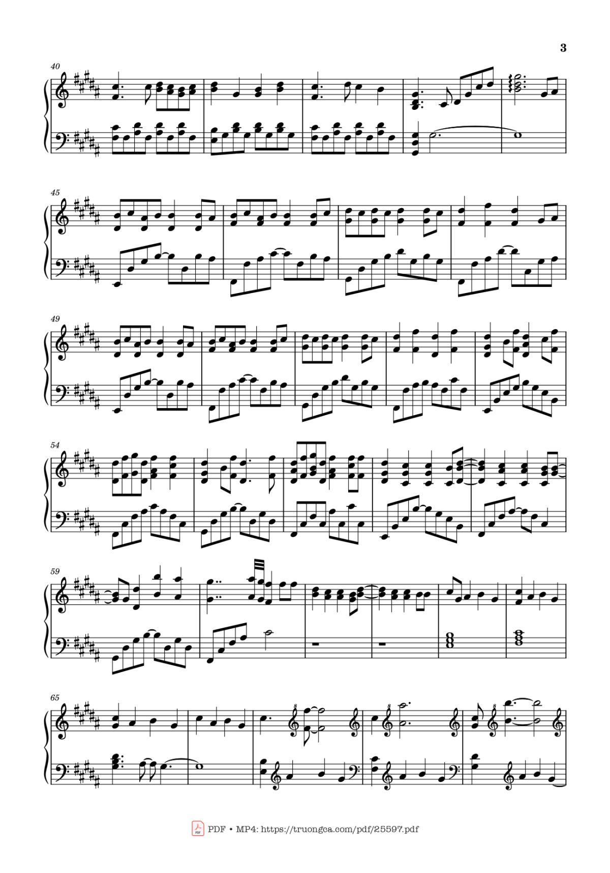 Page 3 of the piano sheet music PDF Piano – 孤勇者 (Warrior of the Darkness, Chiến binh cô độc) Piano by 陈奕迅