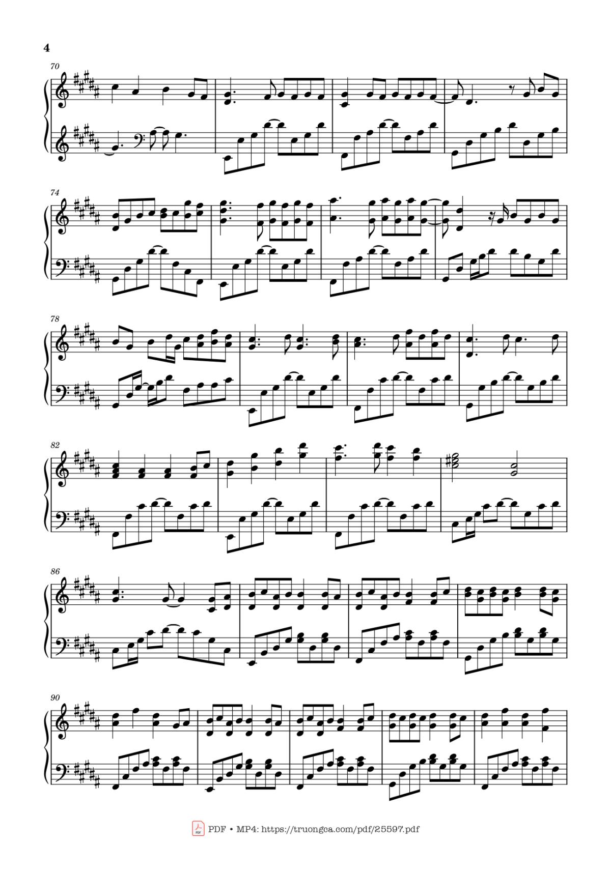 Page 4 of the piano sheet music PDF Piano – 孤勇者 (Warrior of the Darkness, Chiến binh cô độc) Piano by 陈奕迅