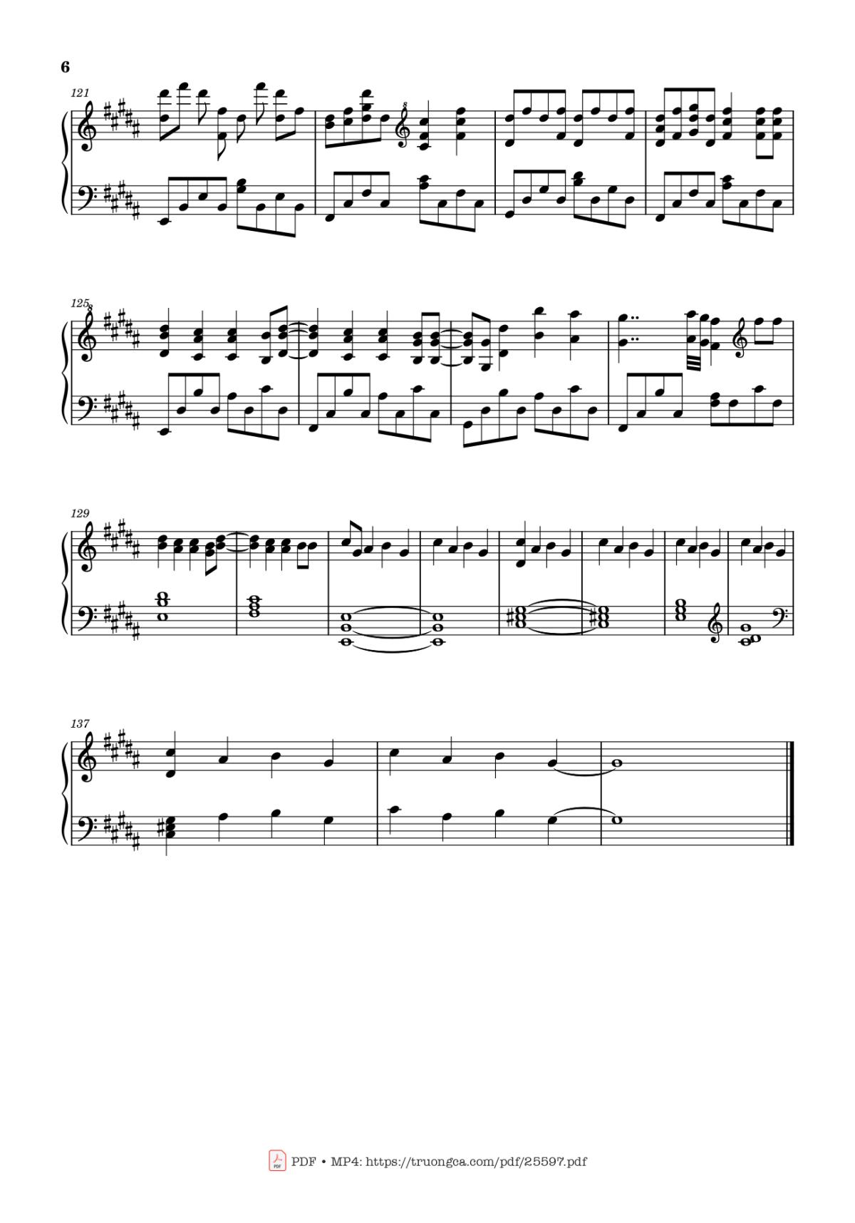 Page 6 of the piano sheet music PDF Piano – 孤勇者 (Warrior of the Darkness, Chiến binh cô độc) Piano by 陈奕迅