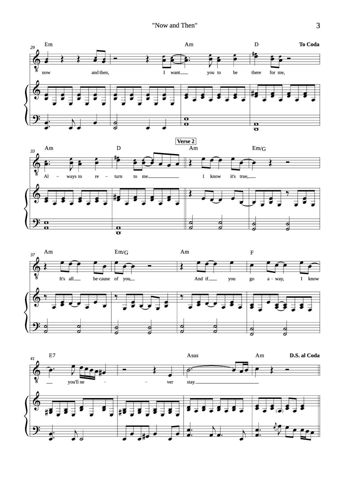 Page 3 of the piano sheet music PDF Piano – Now and Then Piano by Composed by John Lennon, Paul McCartney