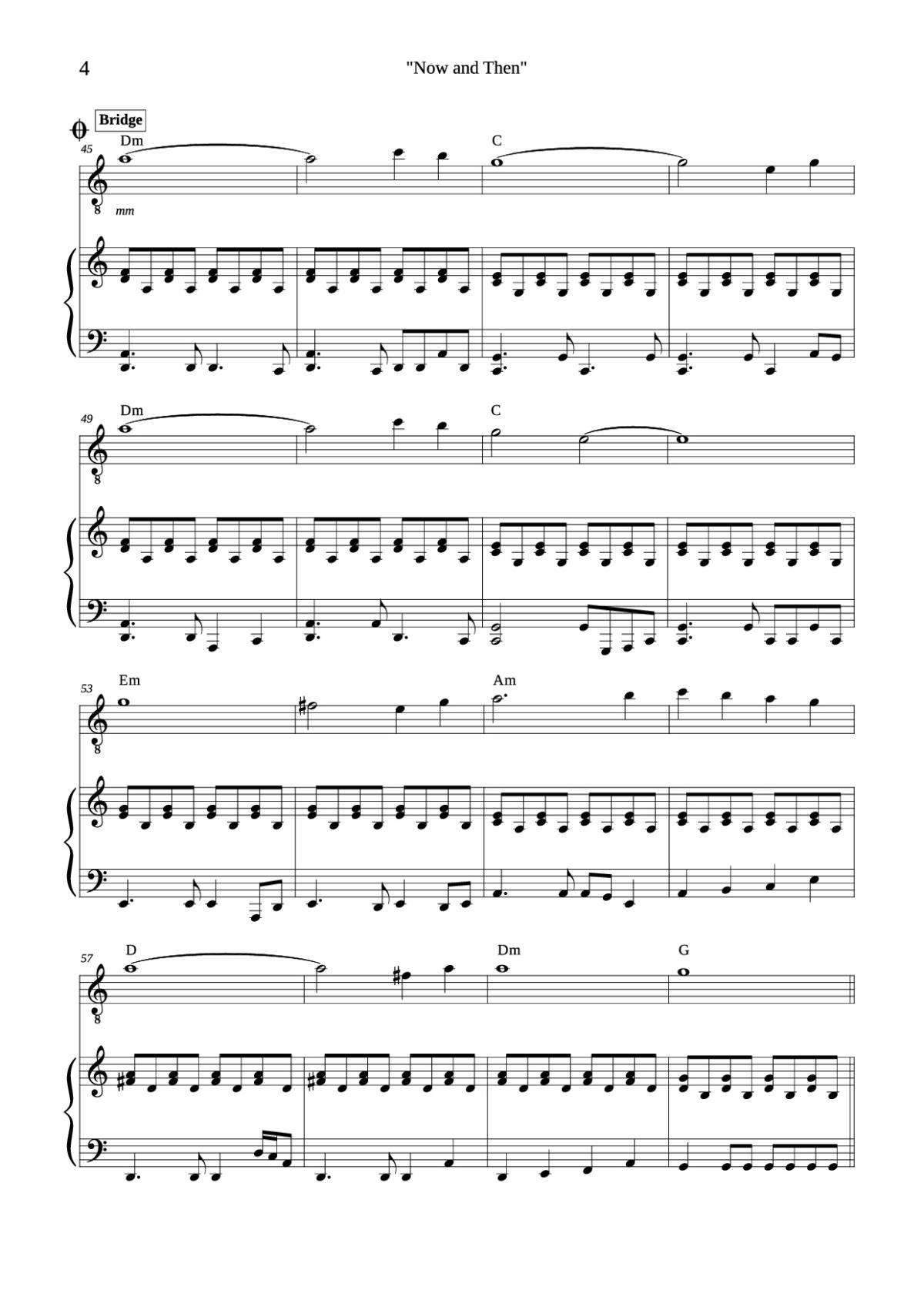 Page 4 of the piano sheet music PDF Piano – Now and Then Piano by Composed by John Lennon, Paul McCartney