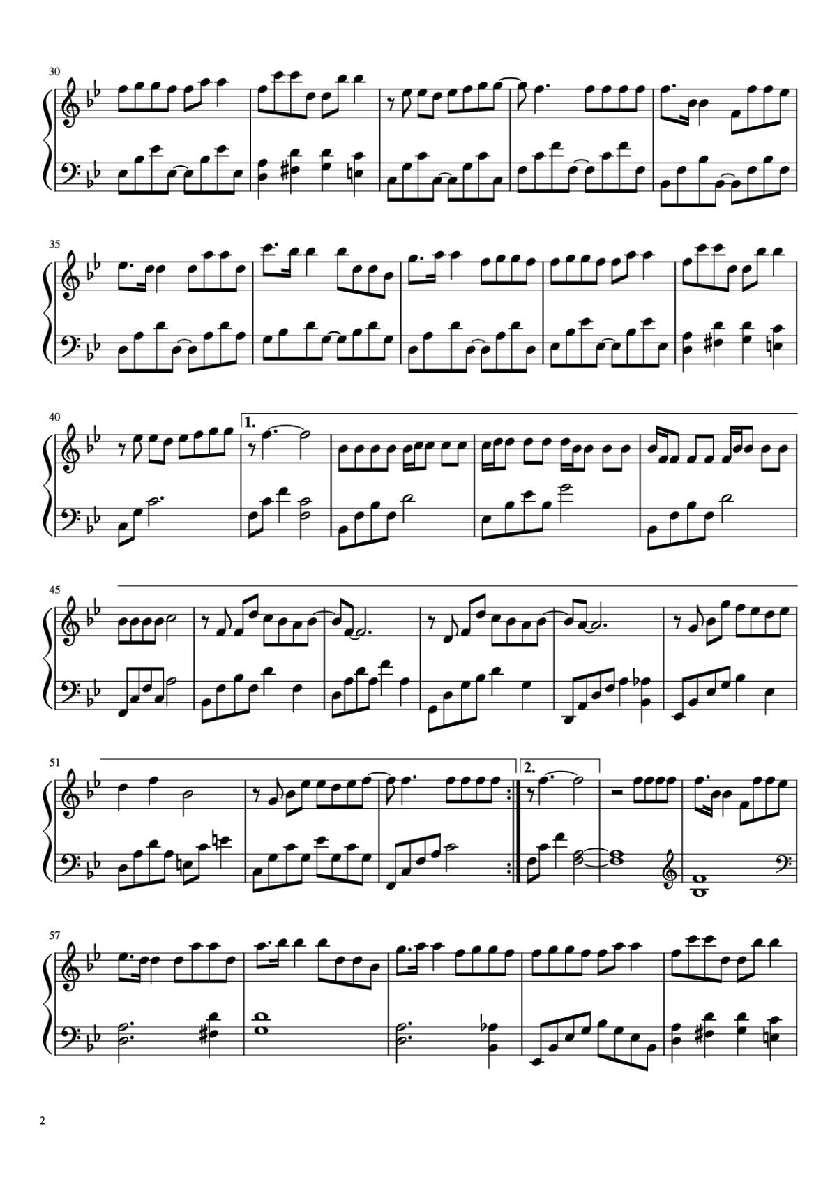 Page 2 of the piano sheet music PDF Piano – 飞鸟和蝉 Piano by Geng geng