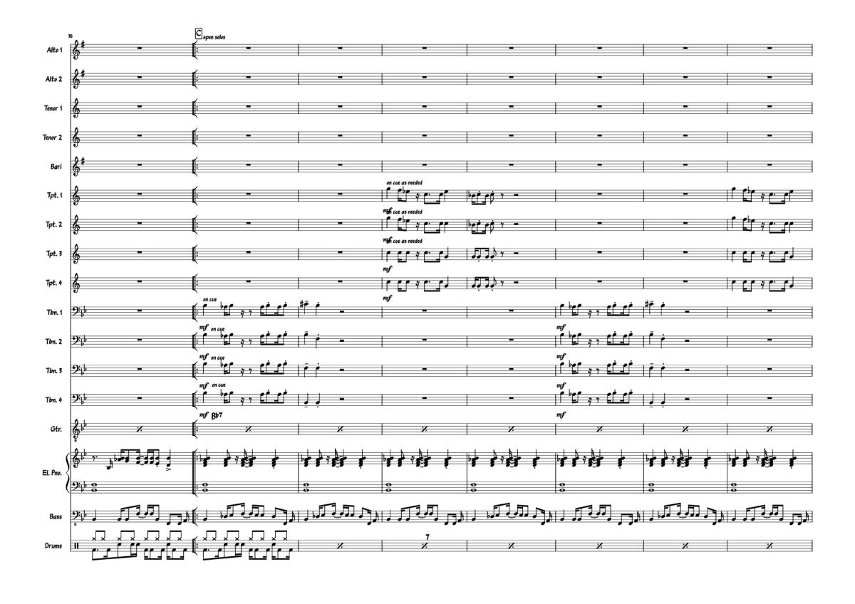Page 7 of the piano sheet music PDF Piano – Also sprach the MC big band Piano by Composed: R Straus Modified: Doedato Arr for big band : Gav