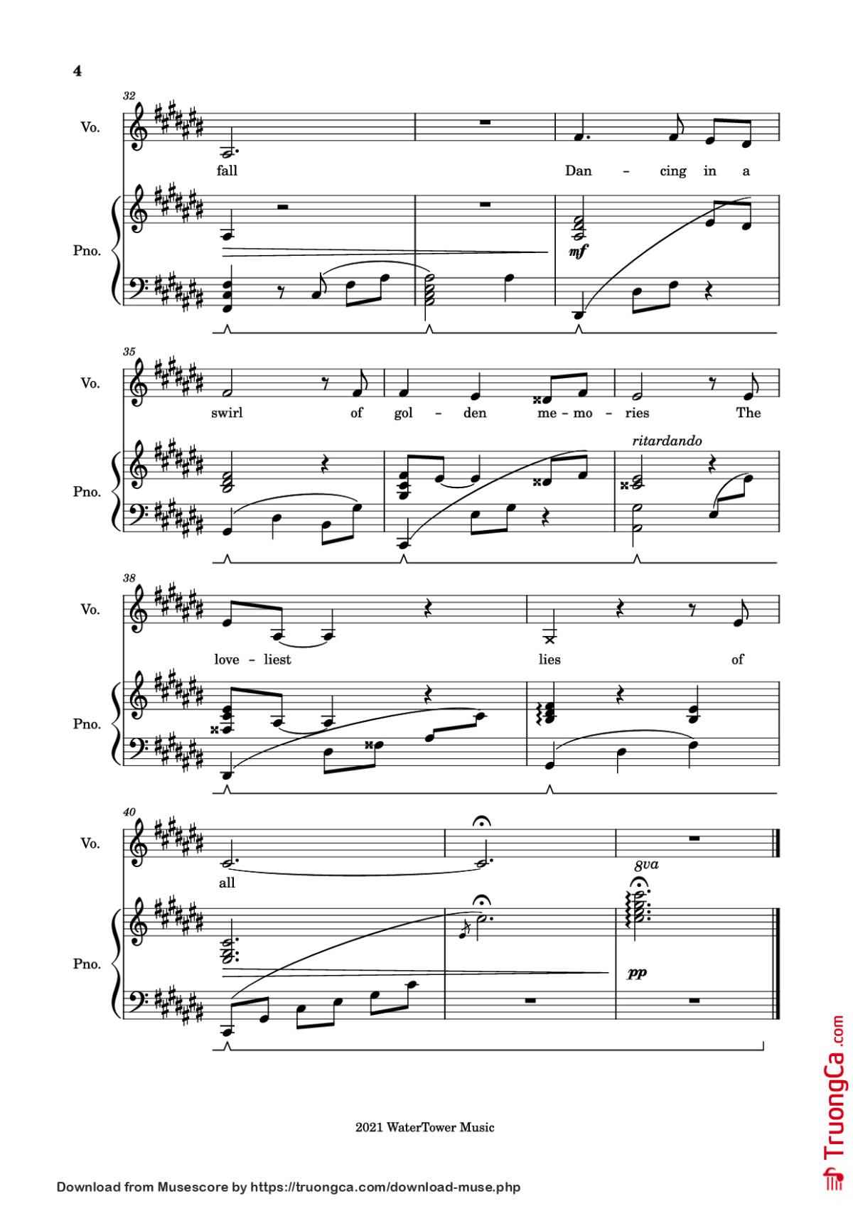 Page 4 of the piano sheet music PDF Piano – Into the Unknown Piano by The Blasting Company
