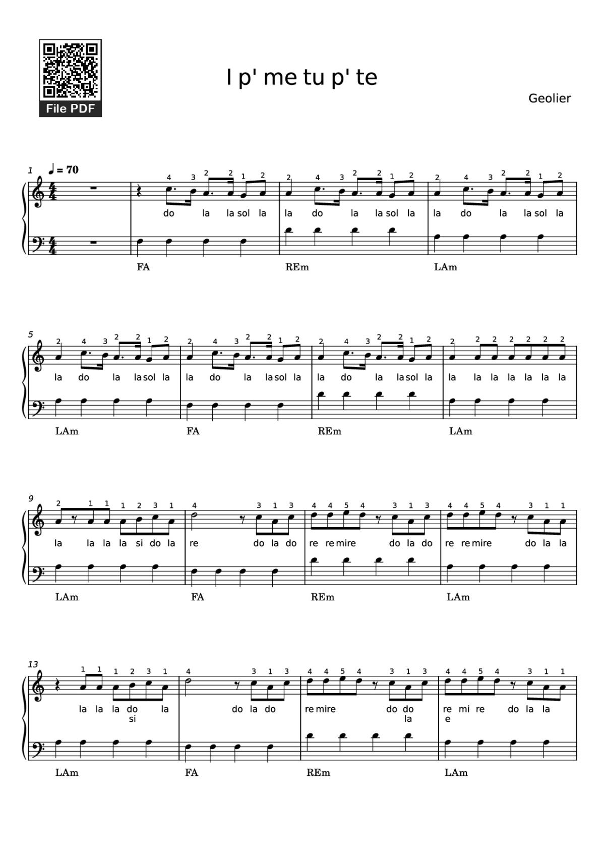Page 1 of the piano sheet music PDF Piano – I p