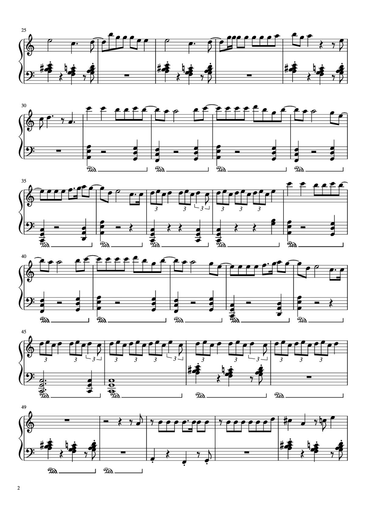 Page 2 of the piano sheet music PDF Piano – No Tears Left to Cry Piano by Ariana Grande, Max Martin and Savan Kotecha