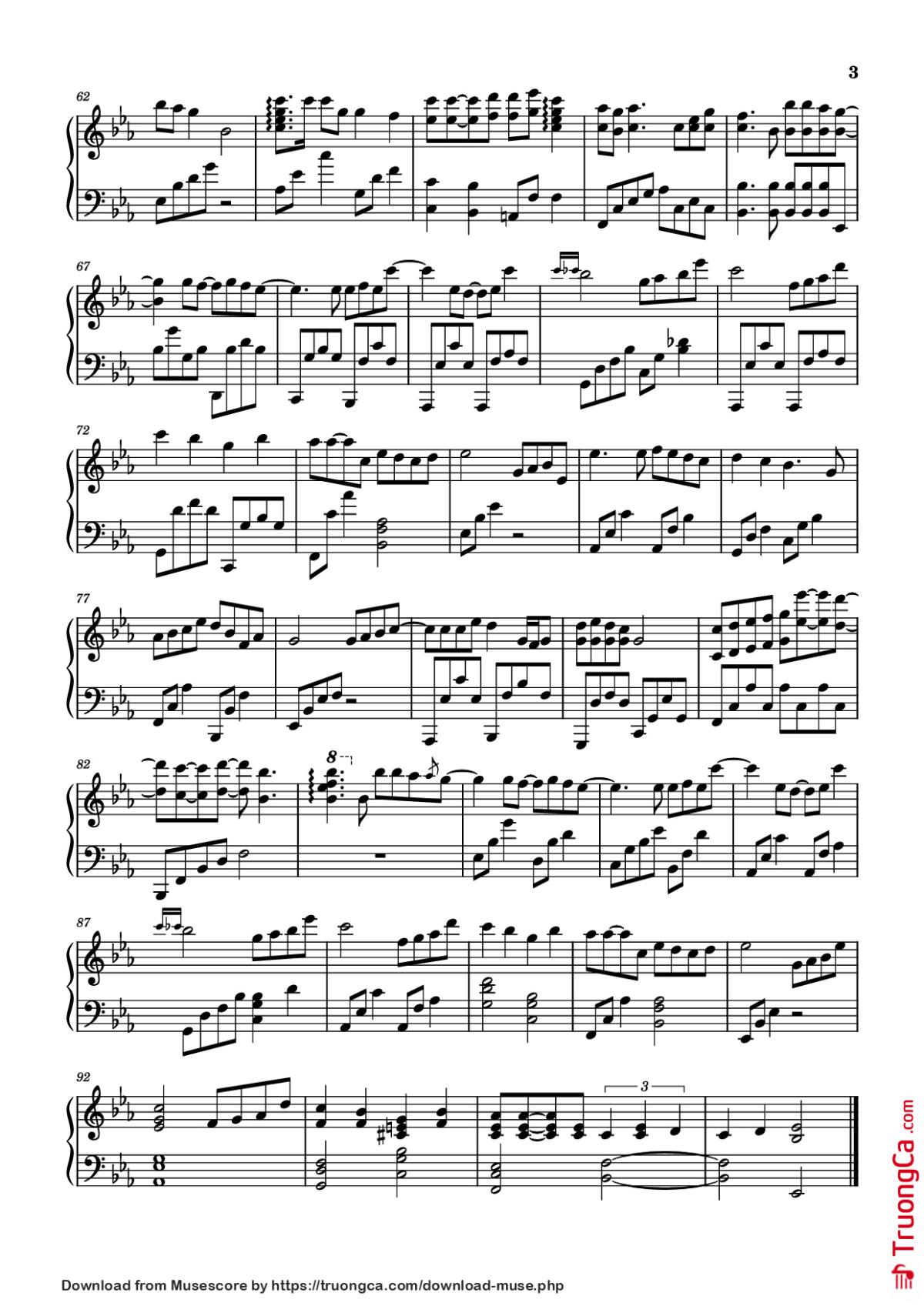 Page 3 of the piano sheet music PDF Piano – Sài gòn đau lòng quá Piano by Source: Youtube NTHAudio