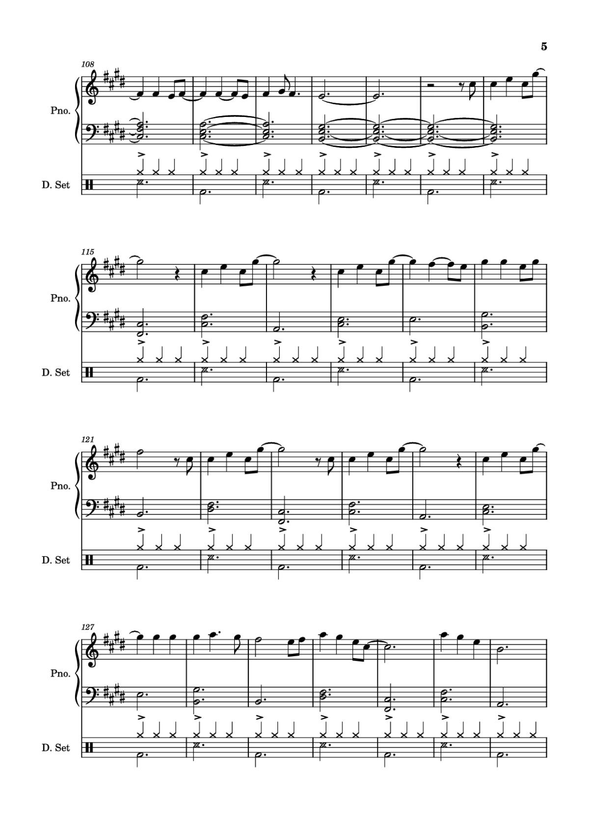 Page 5 of the piano sheet music PDF Piano – Those Eyes Piano by Words and Music by