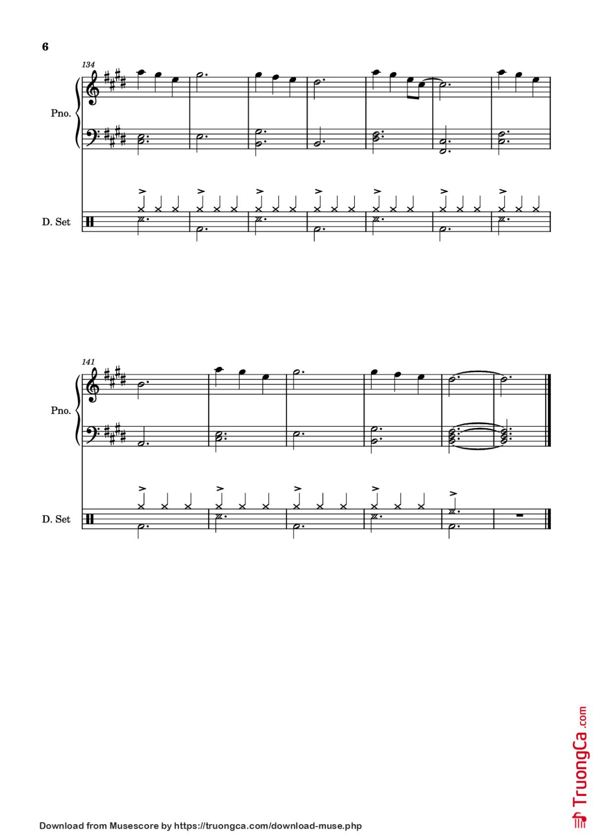 Page 6 of the piano sheet music PDF Piano – Those Eyes Piano by Words and Music by