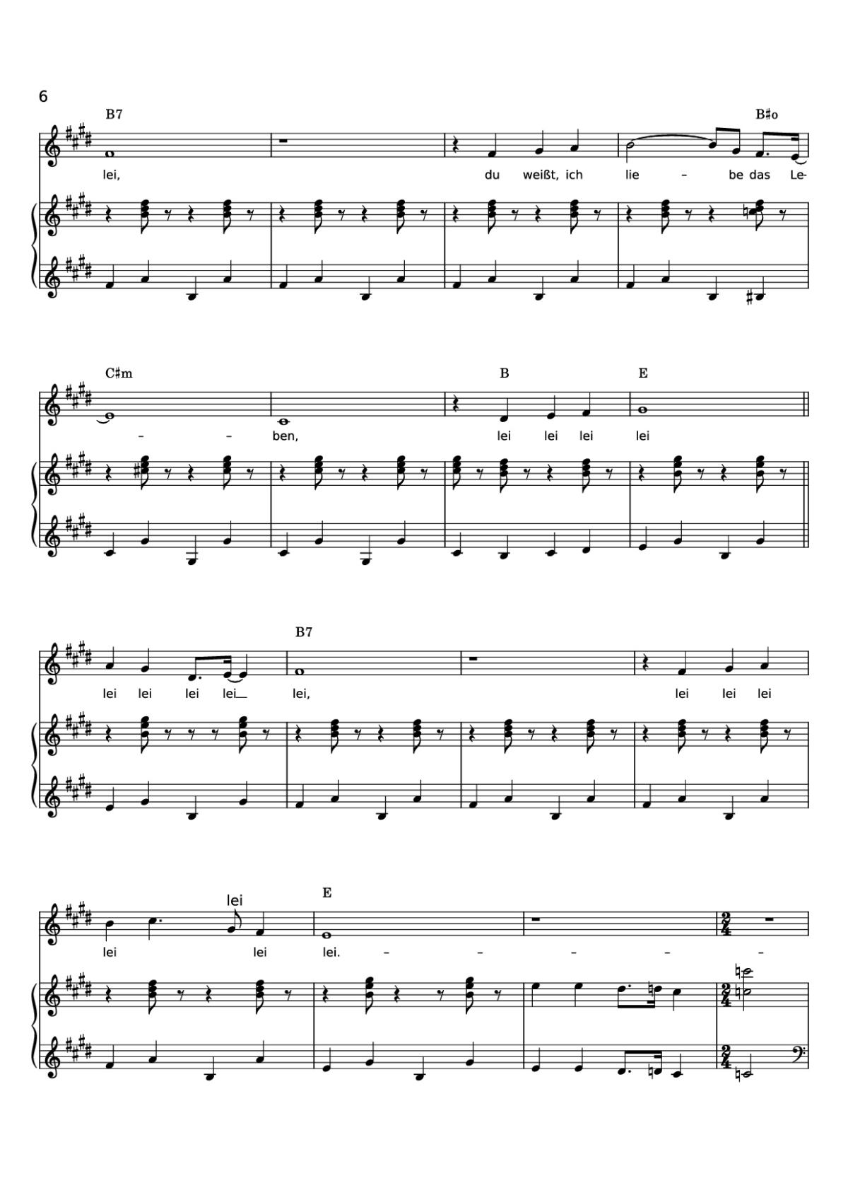 Page 6 of the piano sheet music PDF Piano – ICH LIEBE DAS LEBEN Piano by Words & Music by LEO LEANDROS, KLAUS MUNRO