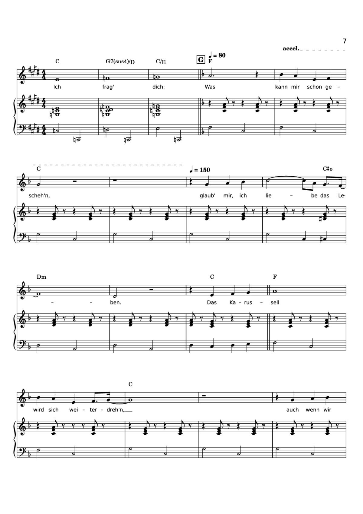 Page 7 of the piano sheet music PDF Piano – ICH LIEBE DAS LEBEN Piano by Words & Music by LEO LEANDROS, KLAUS MUNRO