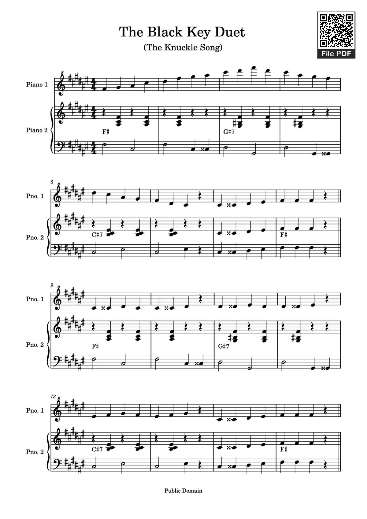 Page 1 of the piano sheet music PDF Piano – The Knuckle Song Piano by Undefined