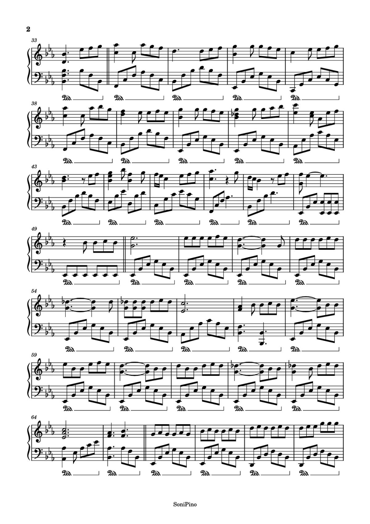 Page 2 of the piano sheet music PDF – Reckless Piano by Piano cover by Montechait & PianellaPiano